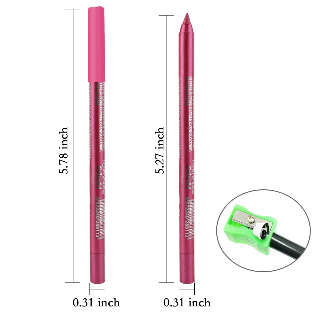 evpct Hot Pink Glitter Eyeliner Pencils for Eyes, Pink Metallic Shimmer Eye Liner Pencil Makeup Waterproof Smudge Proof, Colored Gel Waterline Eyeliner Liquid, Face Eye Paint Stick Halloween Makeup 04