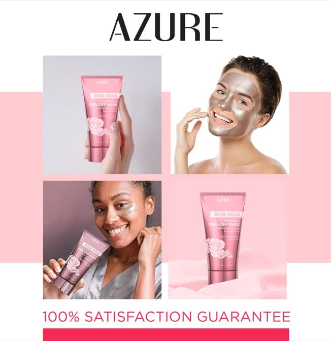 Azure Cosmetics Rose Gold Hydrating Peel Off Face Mask- Anti Aging, Toning & Rejuvenating - Removes Blackheads, Dirt & Oils - With Gold and Rose Water - Skin Care - 150mL / 5 fl.oz.