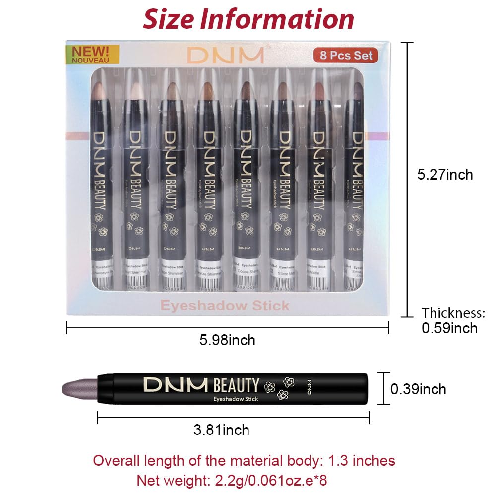 8Pcs Cream Eye Shadow Brightener Stick Makeup Set, Champagne Pearl Taupe Bronze Cocoa Stone Putty Smoky Amethyst Shimmer Matte Eyeshadow Eyeliner Pencil Applicator Stick Palette Makeup for Older Women