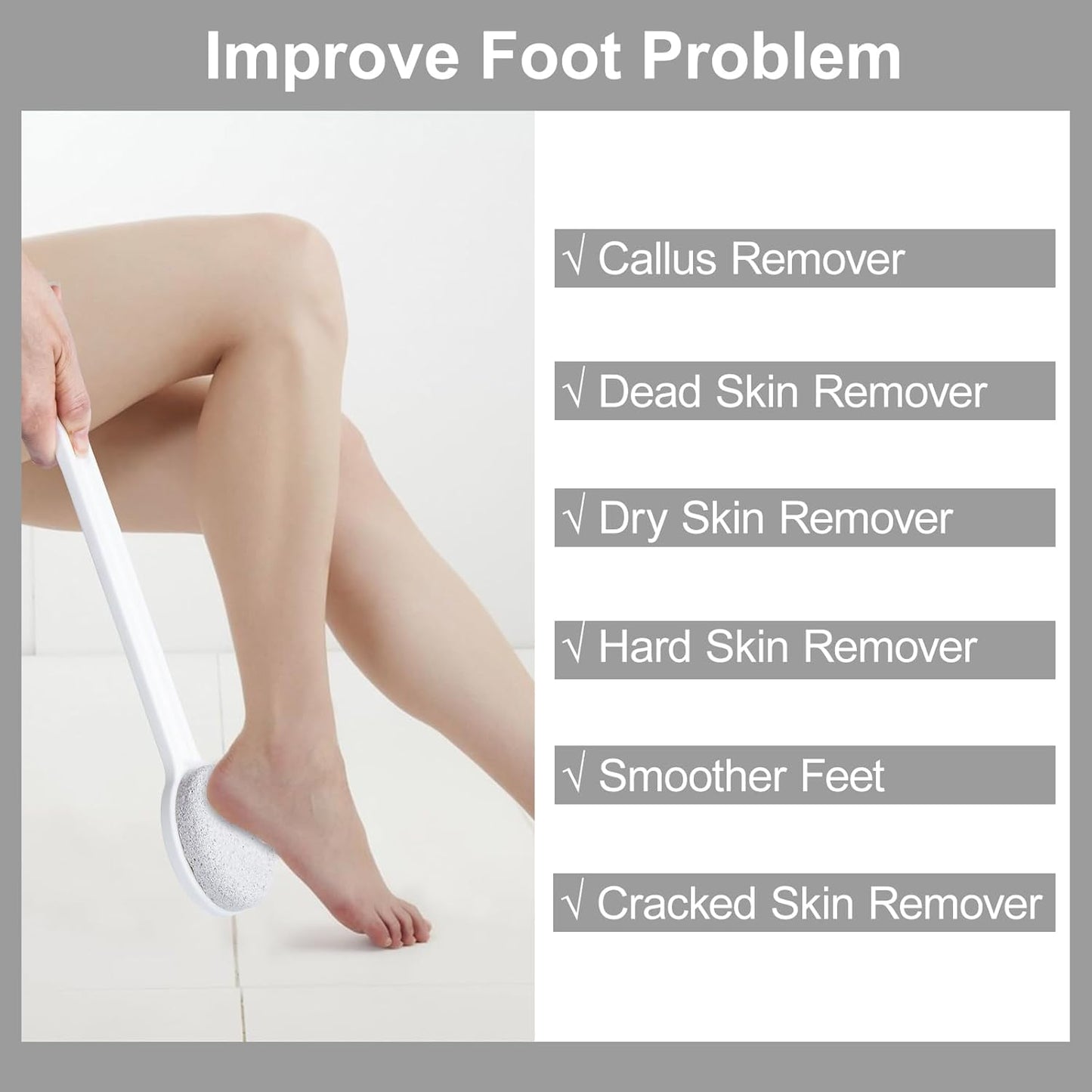 Pumice Stone for Feet with Long Handle 14", 3 Pack Hard Skin Callus Remover, Scrubber and Exfoliator for Dead Dry Skin, Softer & Smoother Feet, Pedicure Tool (Straight)