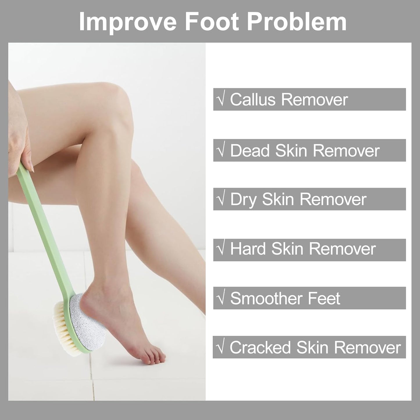 Pumice Stone for Feet with Long Handle (Double-Faced Straight Green Handle, Count, 1.0)