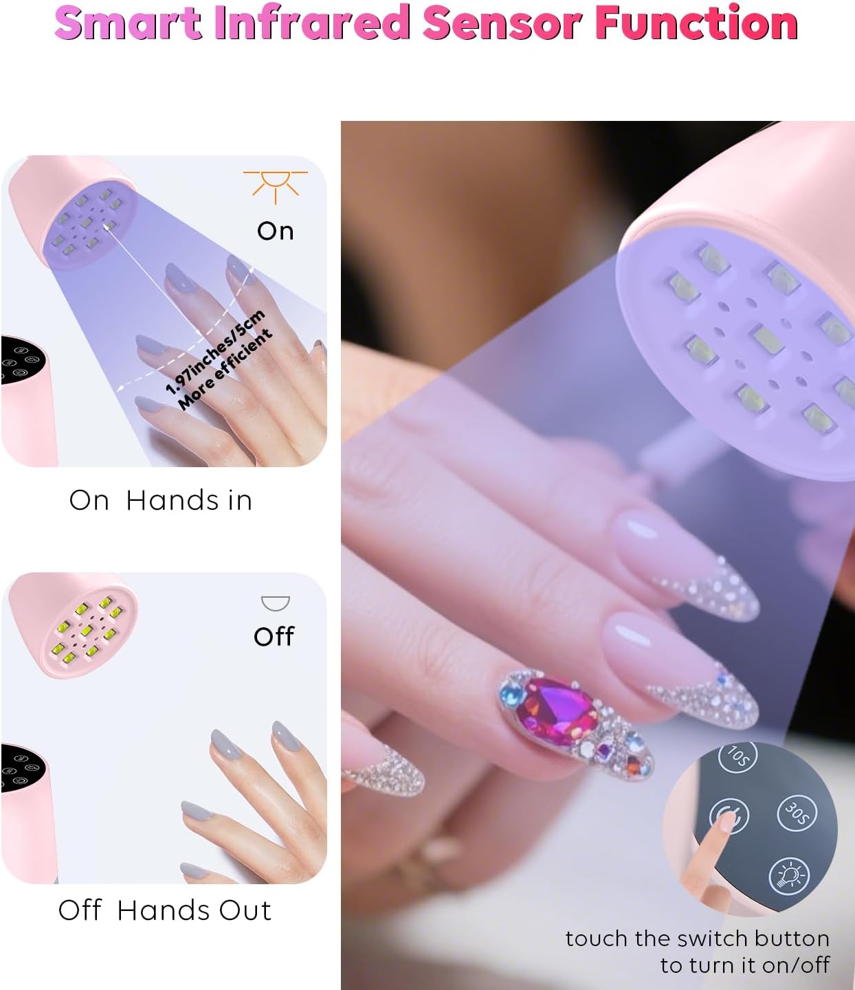 UV Nail Lamp, 2 in 1 UV Light for Gel Nails Curing Polish and Desk Lamp,27W Rechargeable LED Nail Light Nail Dryer with 3 Timers & Auto Sensor, Fast Flash Goosenecks Lamp for Home DIY Manicure-Pink