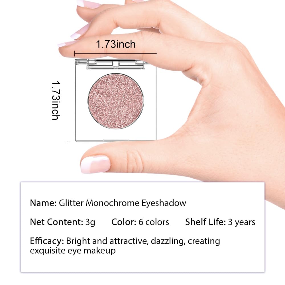 Glitter Shimmer Sparkle Eye Shadow Palette Makeup for Women, Shimmer Rose Gold Glitter Metallic Holographic Iridescent Cream Iridescent Single Monochrome Eyeshadow Makeup