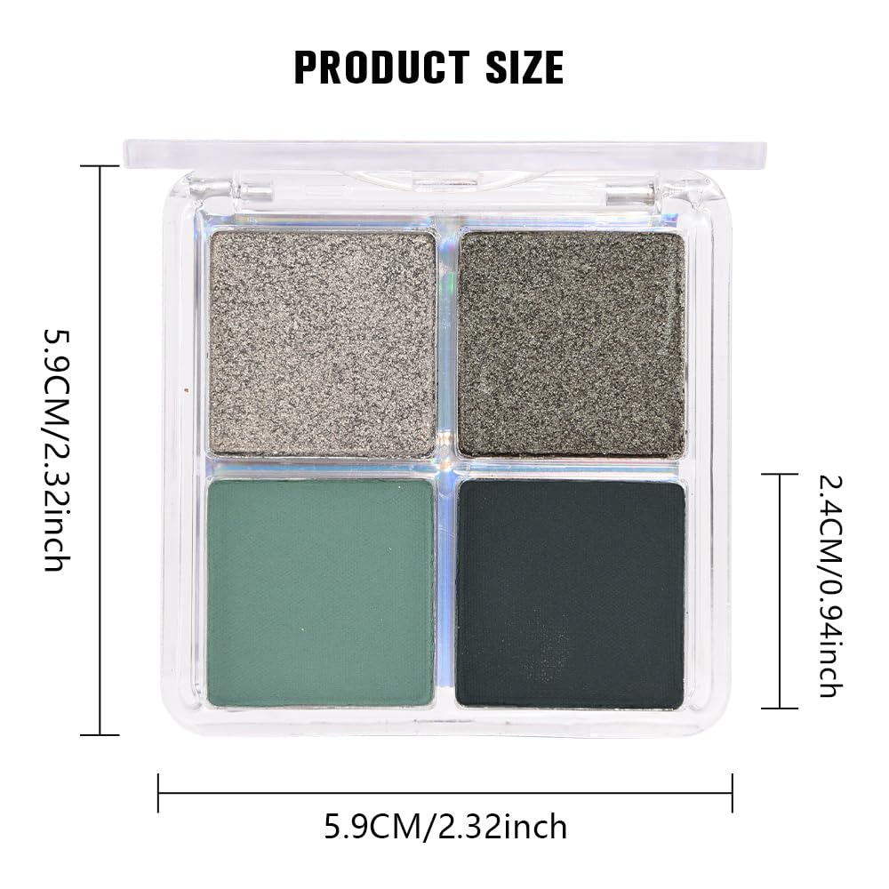 4 Colors Matcha Green Eye Shadow Powder Palette Makeup, Highly Pigmented Waterproof Matte Shimmer Quad Eyeshadow Palette for Women, paleta de sombras de ojos, Blendable, Vegan 12