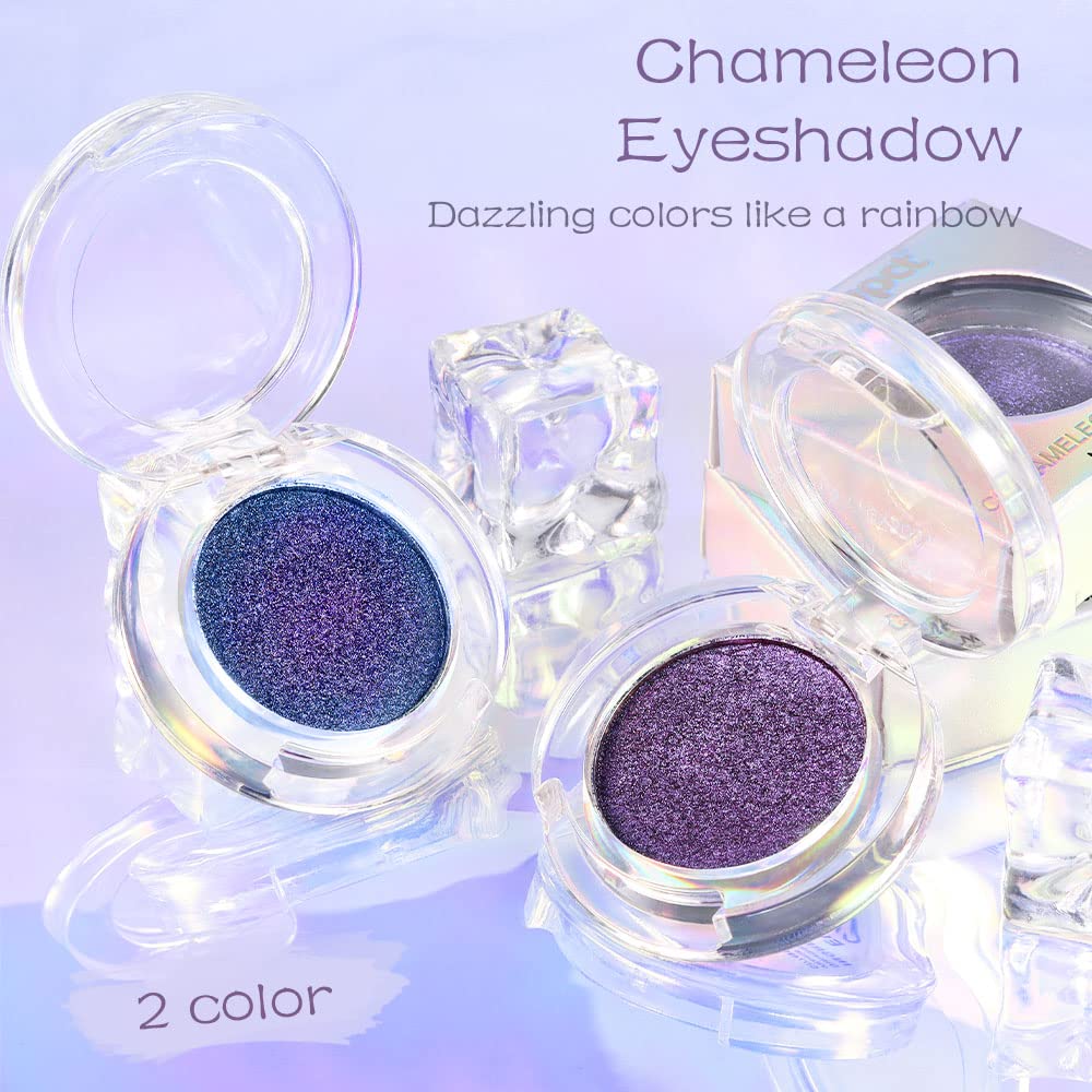 evpct 2Pcs Royal Blue Purple Duochrome Eyeshadow Palette Makeup, Metallic Chameleon Chrome Multichrome Gothic festival Single Eye shadow Palette Makeup for Older Women, Face Glitter Eyeshadow Liquid