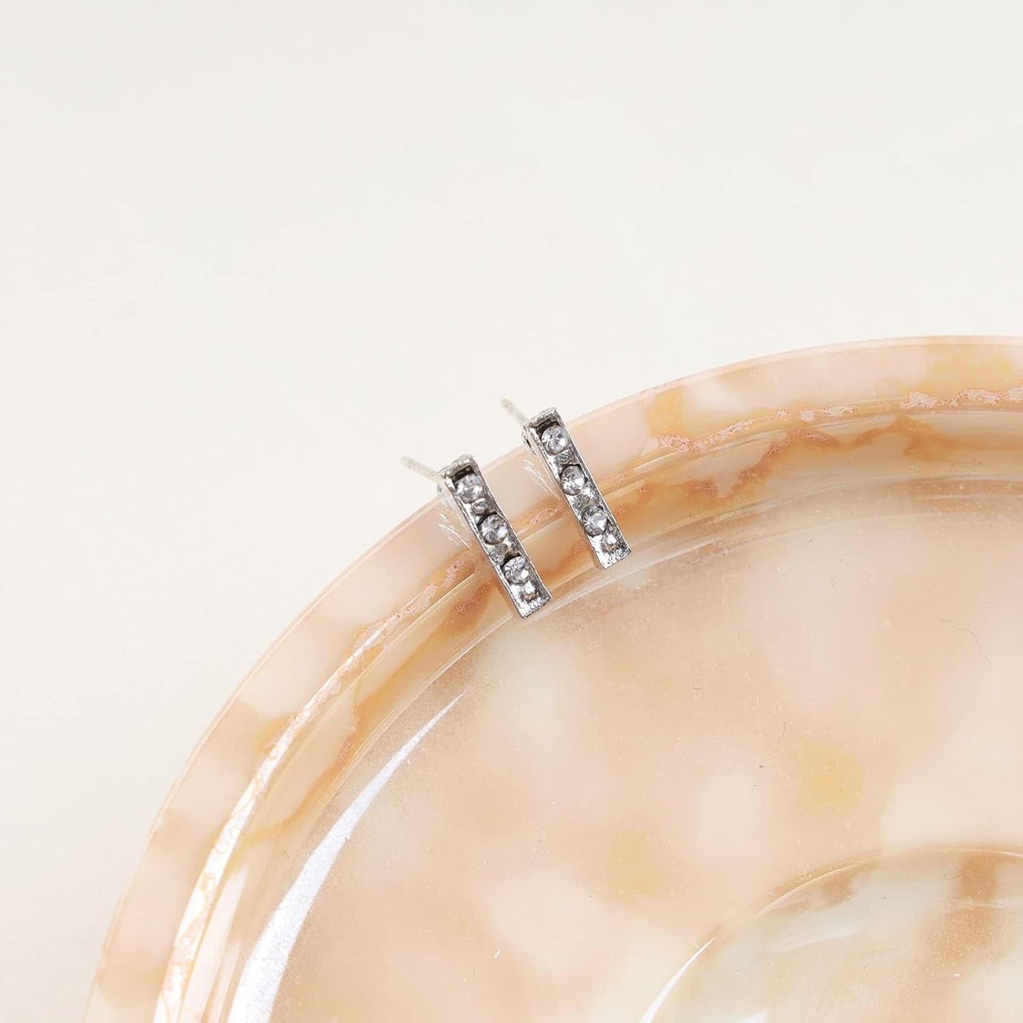 Geometric Crystal Bar Earrings Silver Cz Bar Stick Earrings Cz Rhinestone Bar Stud Earrings Silver Minimalist Earrings Jewelry for Women and Girls