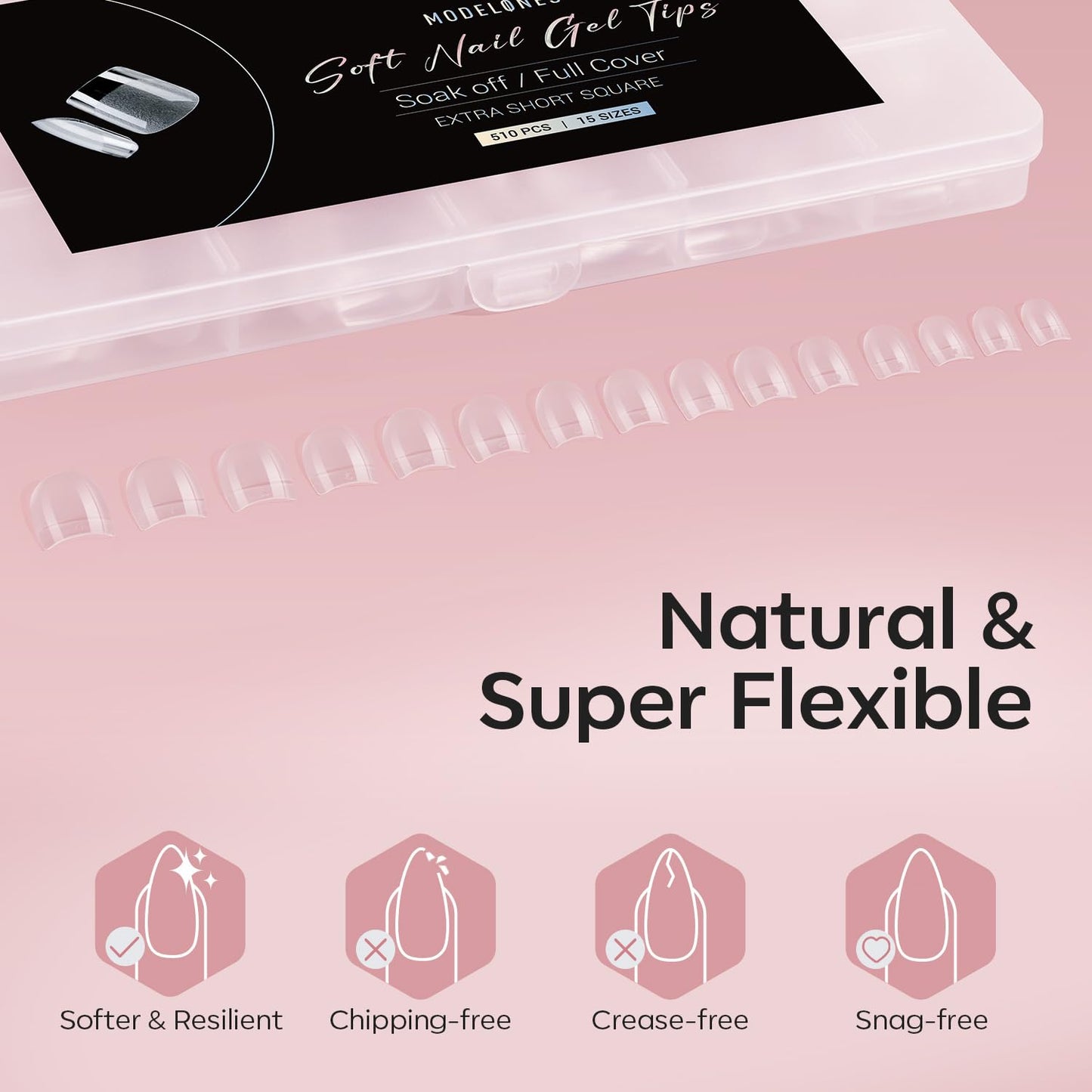 Modelones Extra Short Square Fake Nail Tips - 510Pcs Gel Tips Pre-shaped Half Matte Full Cover Clear Acrylic Gel Kit False Press on Nails for Extension DIY Salon 15Sizes