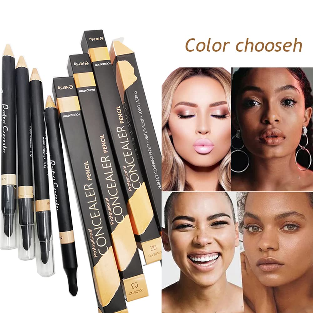 AKARY Concealer Pencil, 2 in 1 Dual-Sided Full Range of Coverage Concealer Pencil for Face, Professional Foundation Concealer for Eye Dark Circles, Blackheads, Concealer Pencil with Brush for Men and Women (#4 Wheat-colored)