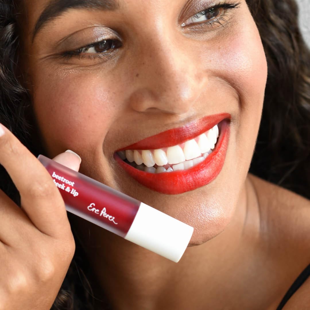 Ere Perez - Natural Beetroot Cheek + Lip Tint | Water-Resistant, Long-Lasting, Hydrating, Vibrant | Blue Agave, Rosehip Oil + Vitamin E | Vegan, Cruelty-Free, Clean Beauty (Joy-Red)