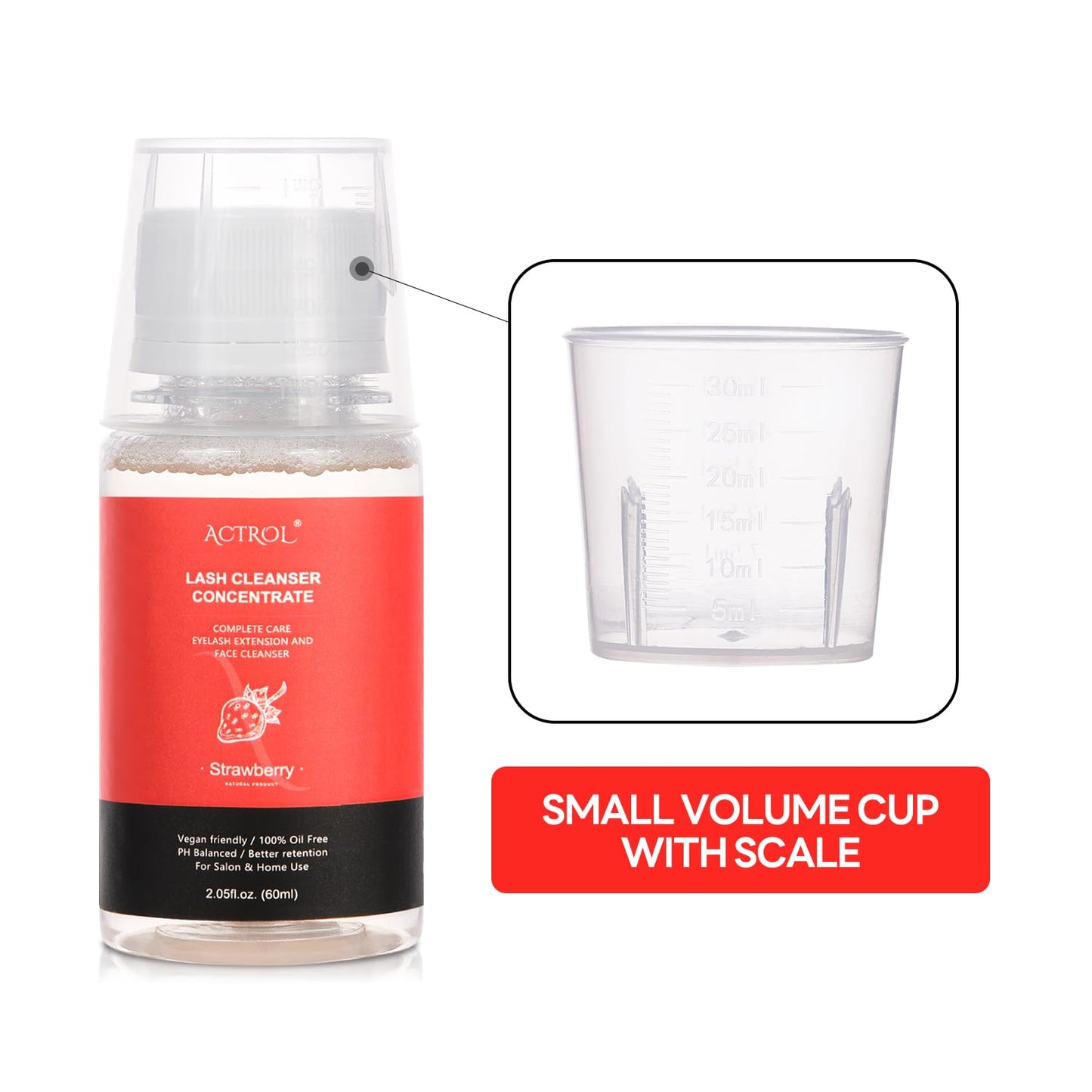 Eyelash Cleanser Concentrate 60ml Strawberry Professional Lash Shampoo Foaming Cleanser DIY Paraben & Sulfate Free Non-lrritating Wash for Extensions Lashes with Salon Home Care-Makes 6 Bottles