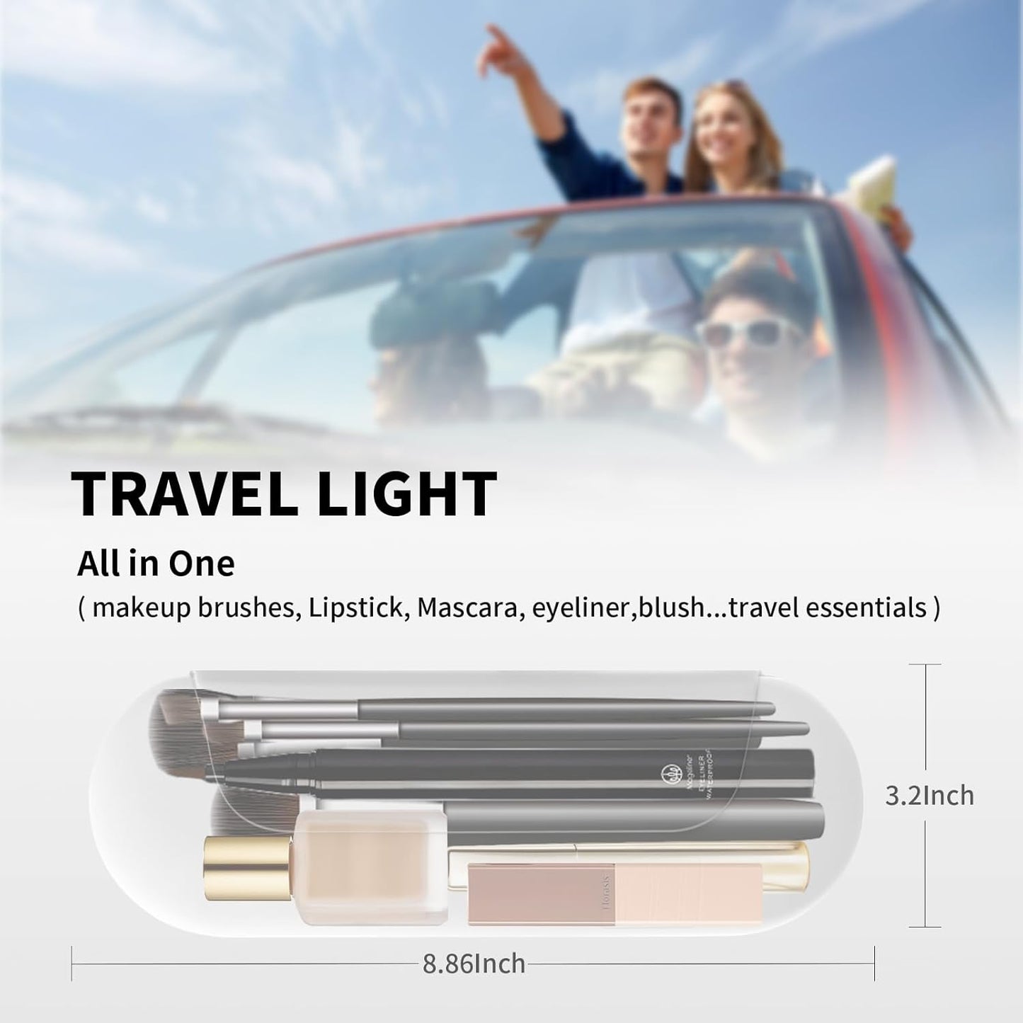 Silicone Makeup Brush Holder Travel Cosmetic Bag:Soft Portable Cosmetic Face Brushes Holder with Upgrade Anti-Fall Out Magnetic Closure, Large Travel Makeup Brush Case - White