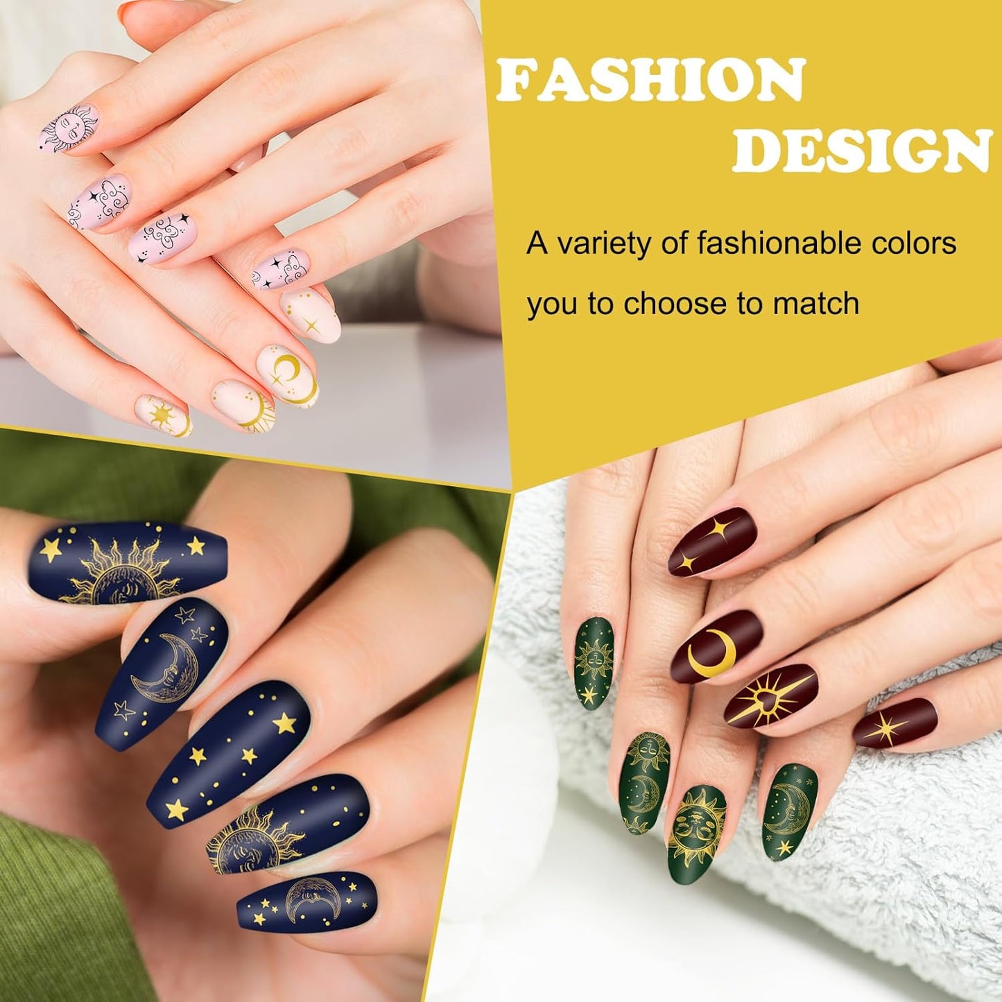 Whaline 6Pcs Sun Moon Star Nail Plates Stamping Set Groovy Stamp Templates Nail Art Plates for DIY Print Manicure Salon Design Gift Supplies