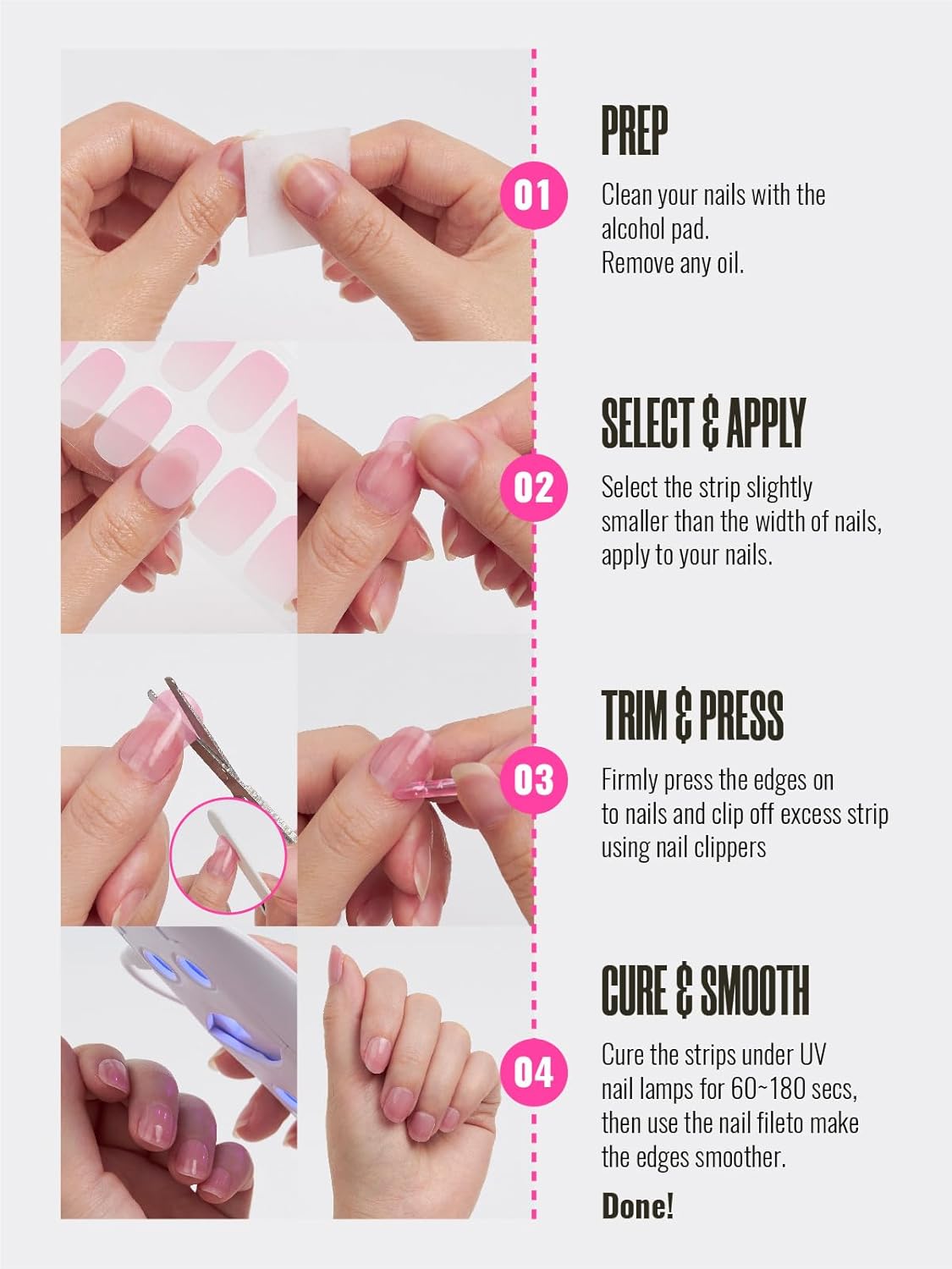 Semi Cured Gel Nail Strips, 30 pcs Stikers, Wraps, Salon-Quality, 2 Weeks Long Lasting Ice Age