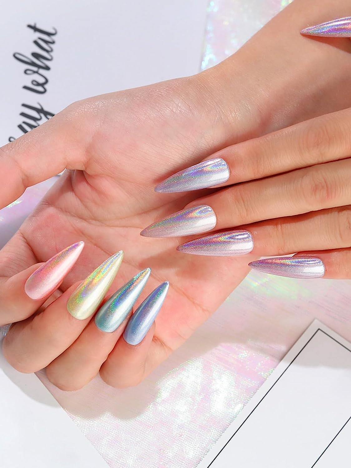 Chrome Nail Powder 4 Jars【Large Capacity 1g】Metallic Mirror Pearl Holographic Pigment Powder, Chrome Powder for Nails for Manicure Nail Art Decoration Sets