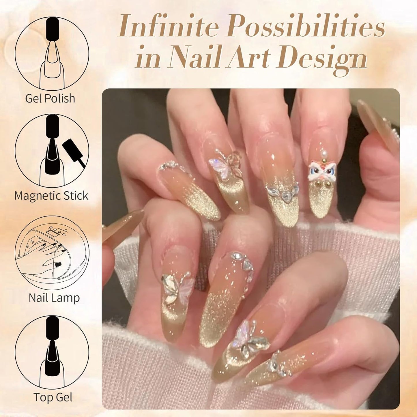 Born Pretty Cat Magnetic Eye Gel Nail Polish Champagne Gold Holographic Glitter Gel Polish Glass Magnetic Gel Nail Polish 15ML