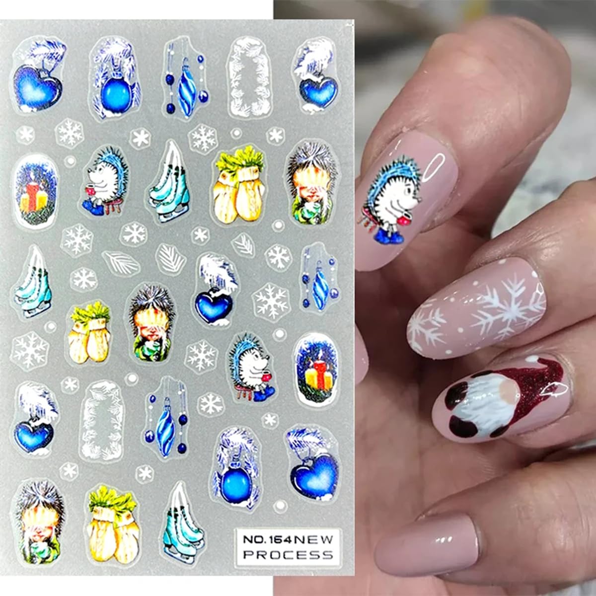 6Sheets Christmas Nail Art Stickers Self-Adhesive Winter Nail Supplies 3D Snowflake Nail Stickers for Nail Art Design Charms Cute Snowman Santa Claus Nail Decals for Women Xmas New Year Manicure Decor