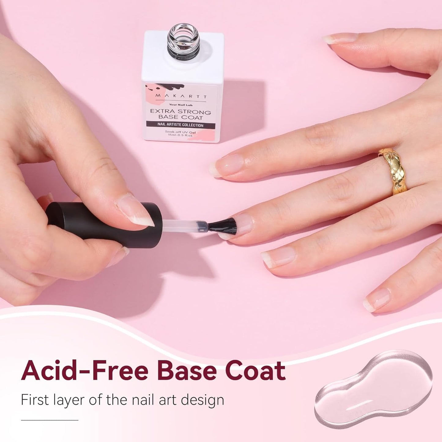 Makartt Base Coat Nail Polish 15ml – Extra Strong, Long-Lasting Gel Base Coat & Nail Glue for Small Nail Charms, Press-On Nails, UV/LED Lamp Required, Clear Foundation for Salon & DIY Home Use