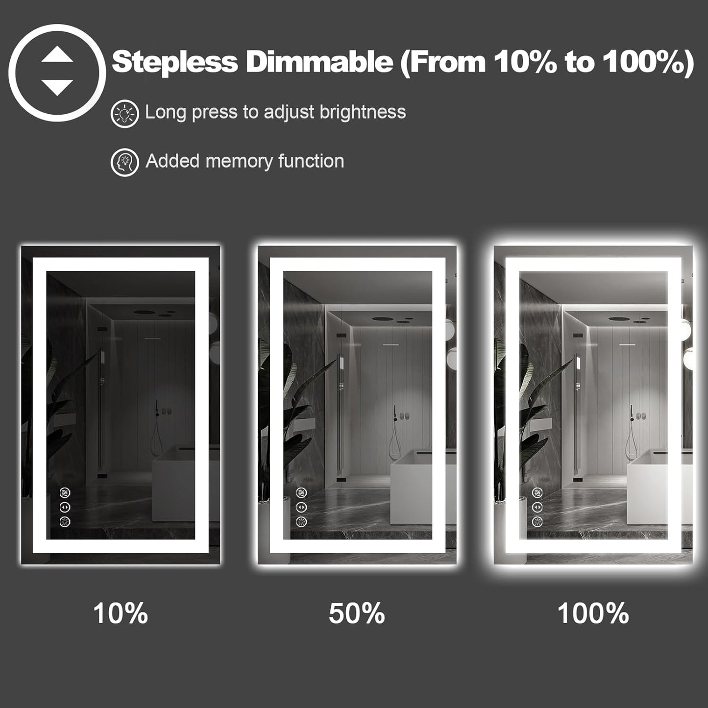 Amorho LED Bathroom Mirror 48" X36" with Front and Backlight, Stepless Dimmable Wall Mirrors with Anti-Fog, Shatter-Proof, Memory, 3 Colors, Double LED Vanity Mirror