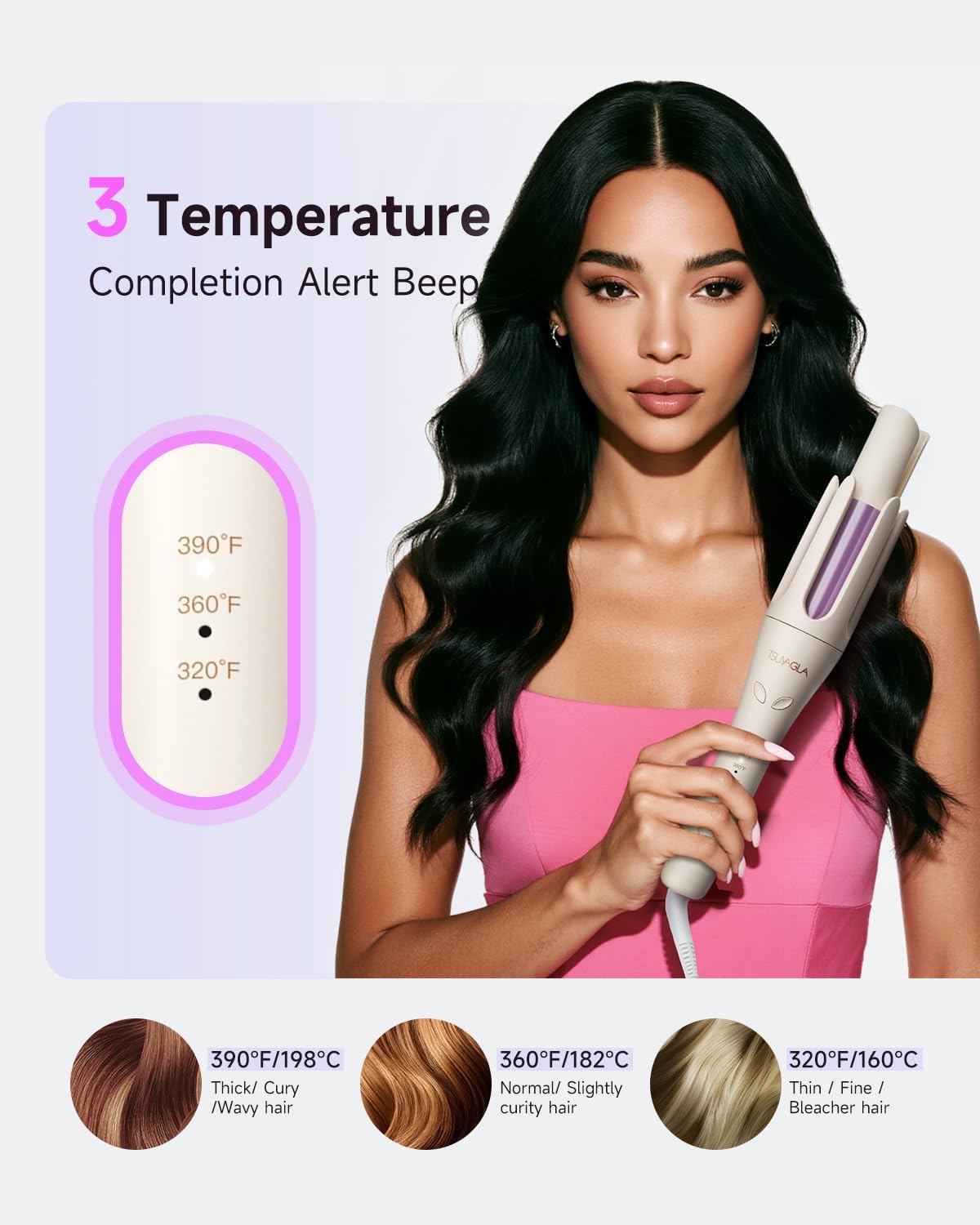 Automatic Hair Curler, 1 1/4 Inch Rotating Curling Iron with 3 Temp, 500 Million Ionic, 2-Way Rotation,10S Fast Heating, Anti-Scald, Anti-Tangle Rotating Curling Wand for Long Hair