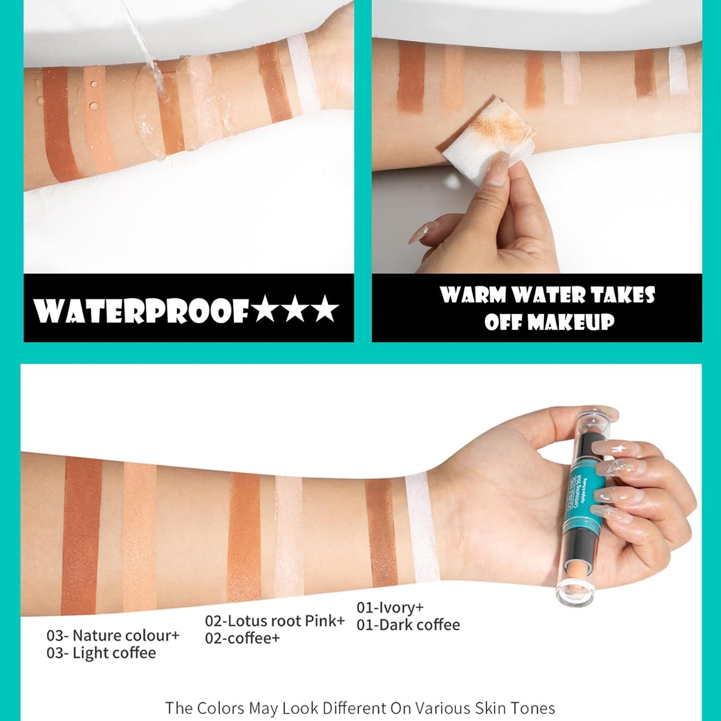 MEICOLY 2-in-1 Highlighter Contour Stick,Cool Toned Contour Stick,Makeup Highlighter Stick,Long Lasting Waterproof Bronzer Contour Pencil,Travel Cream Face Shaping Stick,03