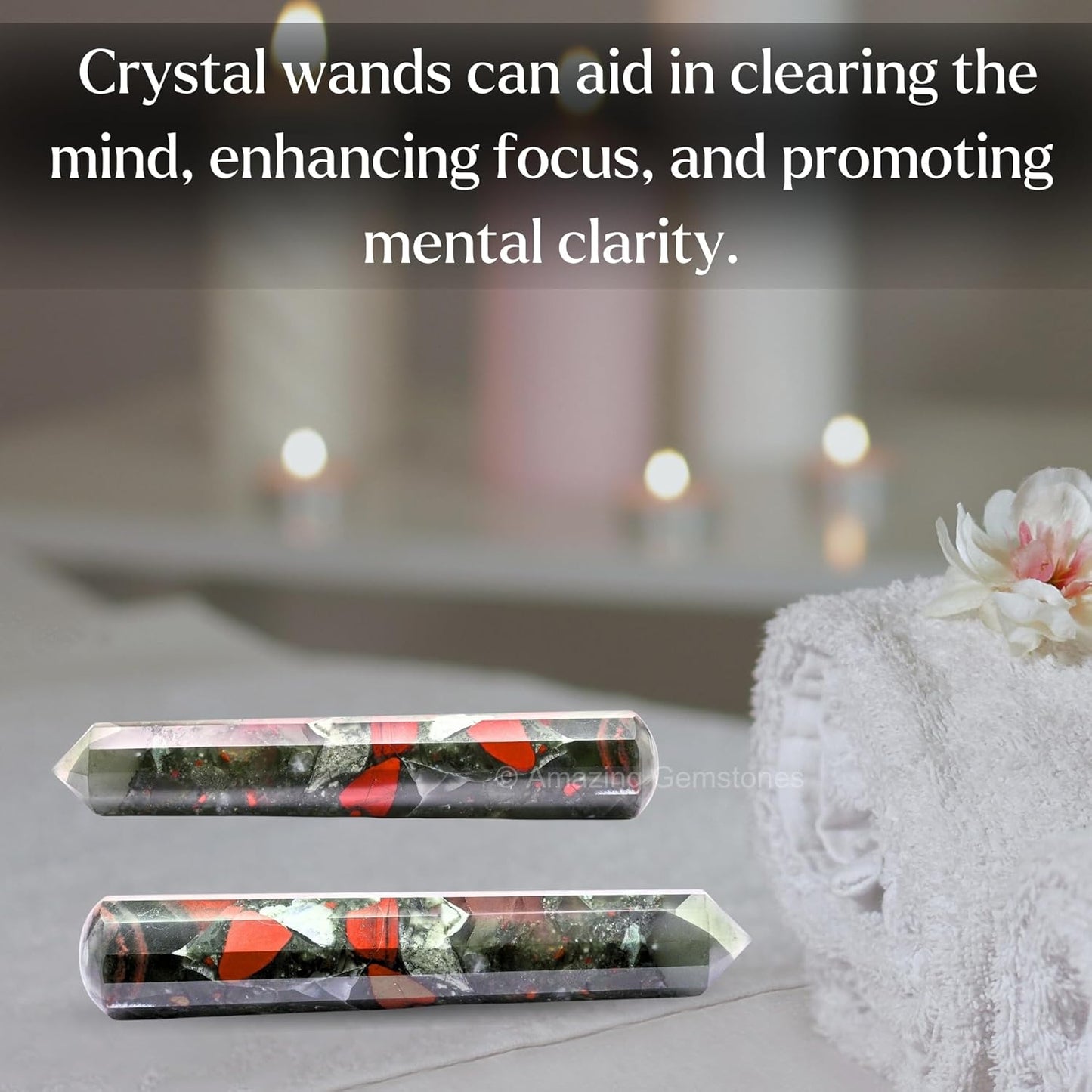 Amazing Gemstone African Bloodstone Crystal Wand Massage Stick - Pelvic Wand Gua Sha for Adults - Crystals and Healing Stones Massage Wands for Adults Gifts (Pointed)