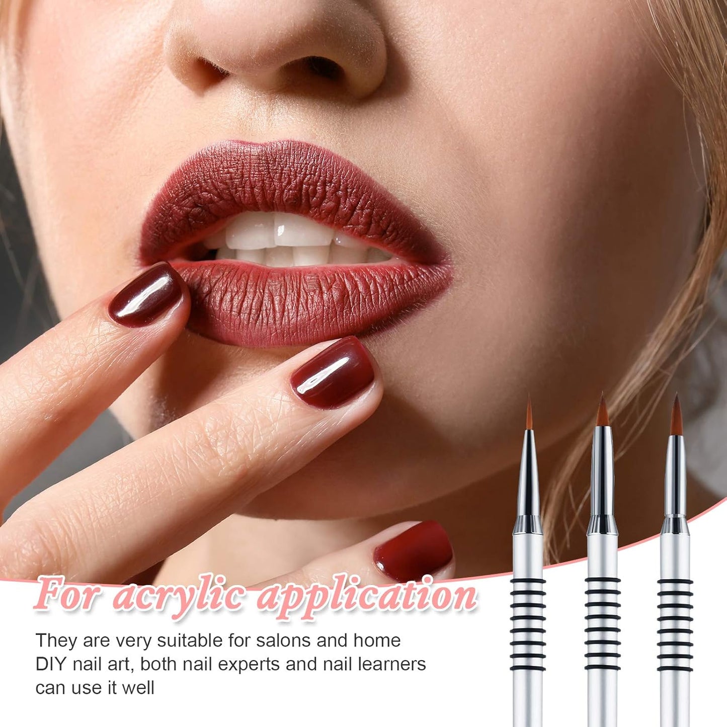 Patelai 3 Pcs Kolinsky 3D Nail Art Brush Set Size 2/4/5 Acrylic Nail Art Brush with Silver Metal Nonslip Grip Handle Polish Cleaning Manicure Tools for Women Acrylic Sculpture Application