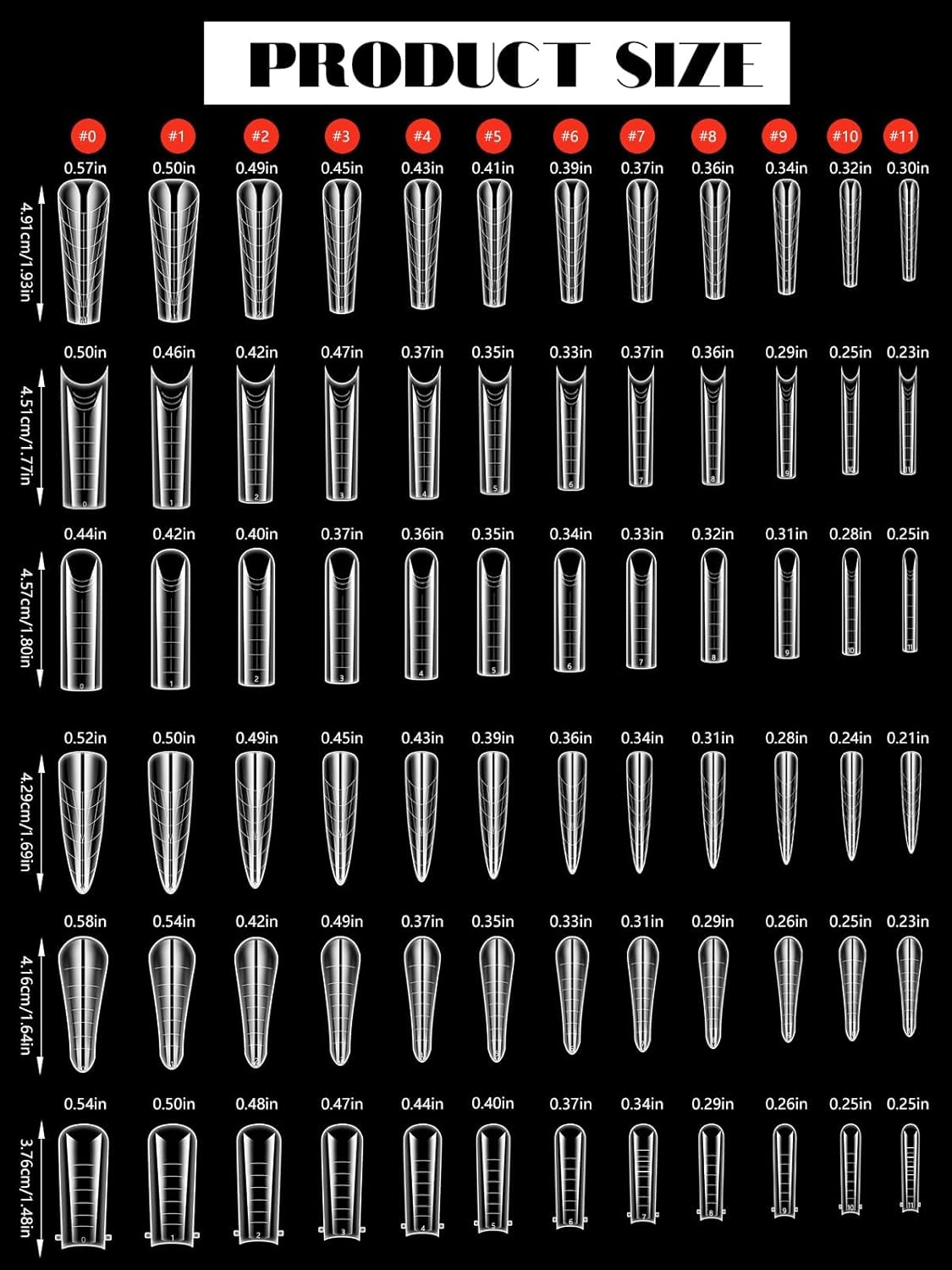 TOROKOM Dual Forms for Poly Nail Gel 288PCS Dual Nail Forms Molds Stiletto Coffin Ballerina Acrylic Nail Tips 12 Shapes for Builder Gel Manicure Nail Art Design Salon DIY at Home