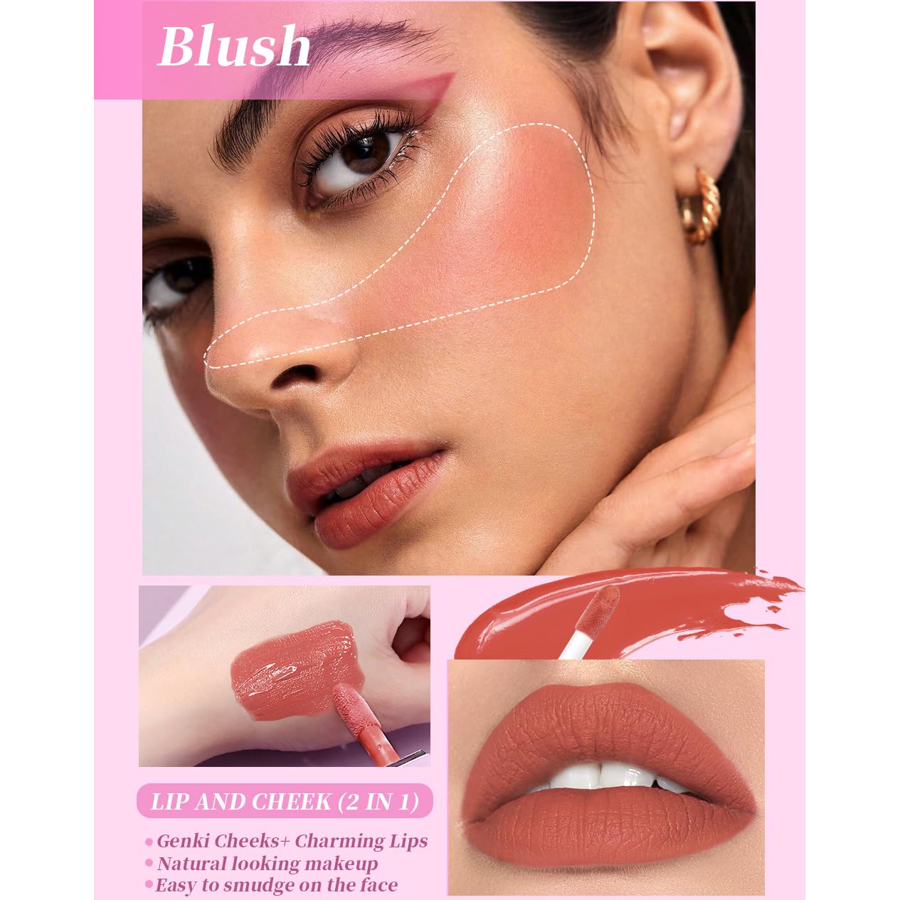 Matte Dewy Liquid Blush, Silky Smooth Cream Soft Blush Stick Natural Matte Finish, Long-Lasting Waterproof and Sweat proof Blush Stick Makeup for Cheek Lip eye, Cruelty-free,02 Cherry