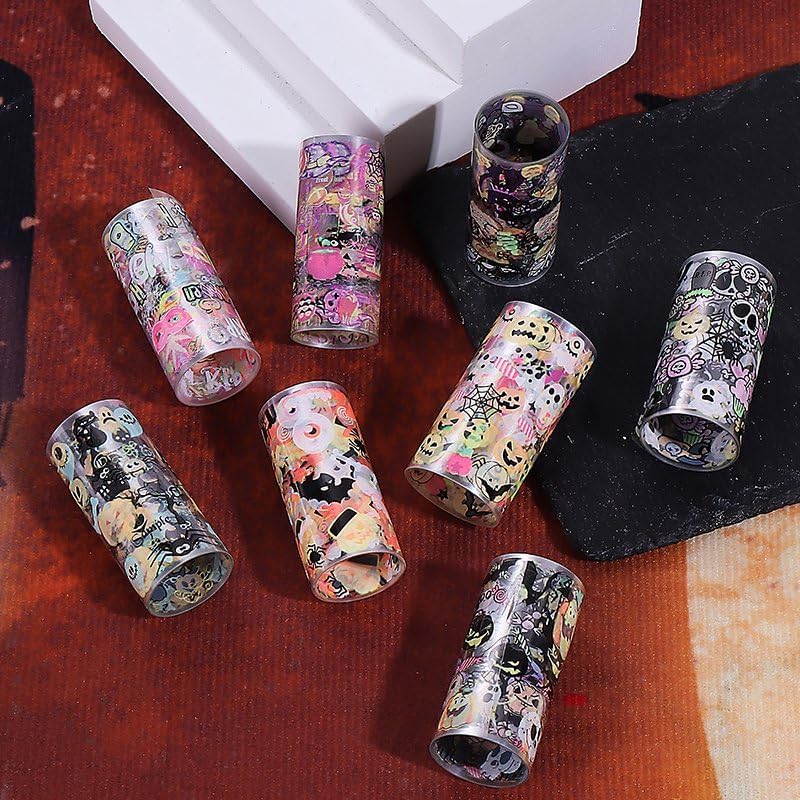 Halloween Nail Foil Transfer Stickers 10 Rolls Pumpkins Skull Nails Stickers Funny Purple Black Bat Nail Foils 1 Box Colorful Starry Sky Paper Nail Decals Halloween Nails Art Sticker Nails Art Decals