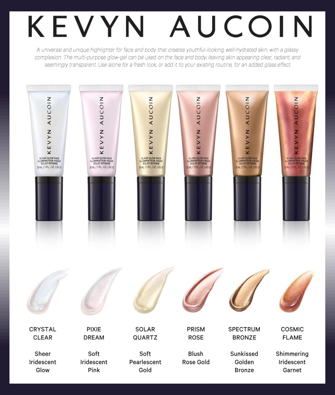 Kevyn Aucoin Glass Glow Face, Crystal Clear: Multi-purpose universal dewy highlighter for face and body. Creates glowing youthful-looking hydrated skin with a glassy complexion. Makeup artist go to.