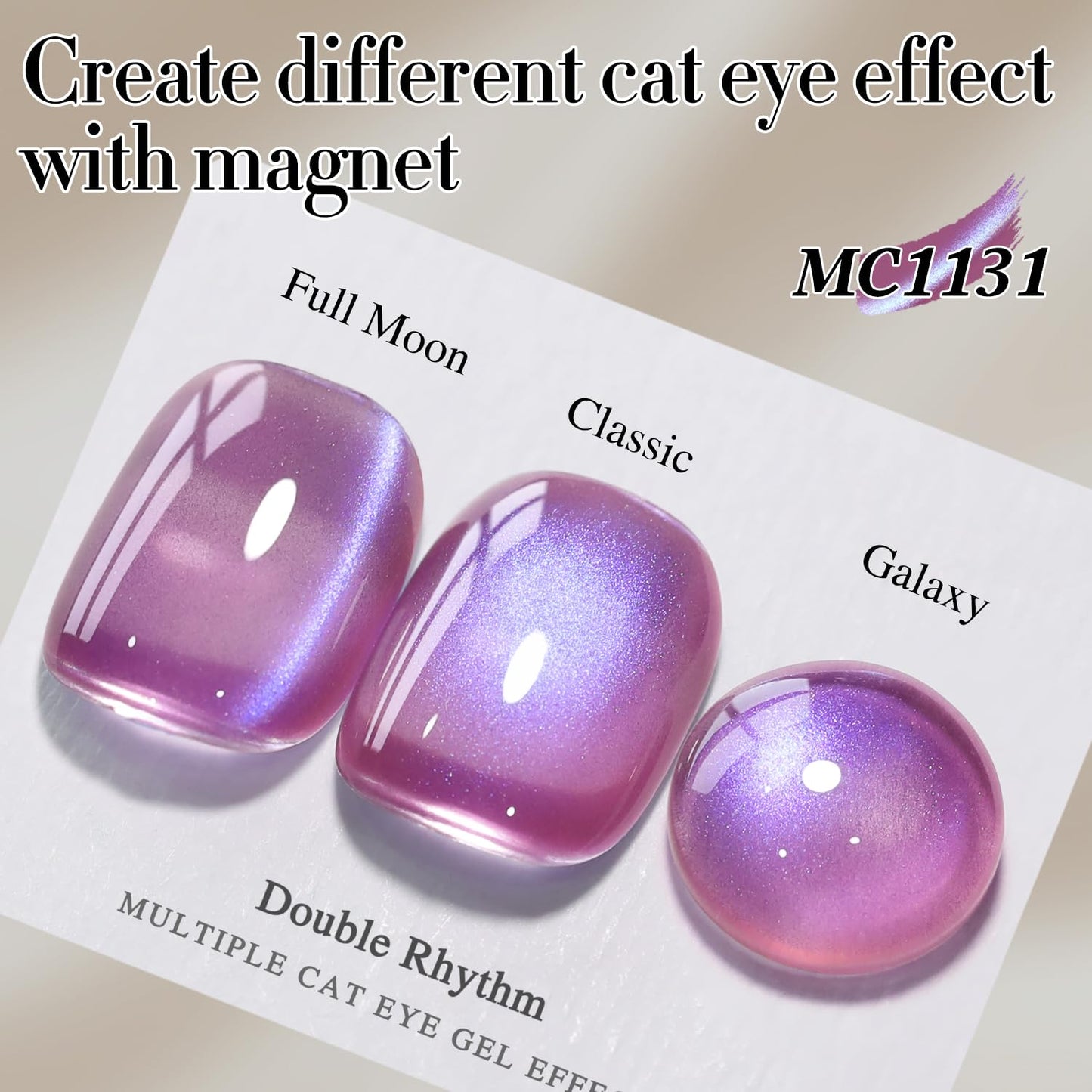 Double Rhythm 15ML Ice Glass Cat Eye Gel Polish with Magnet Holographic Glitter Shimmer Translucent Sheer Color Salon Soak Off Magnetic Nail at Home (Rose Violet-MC1131)