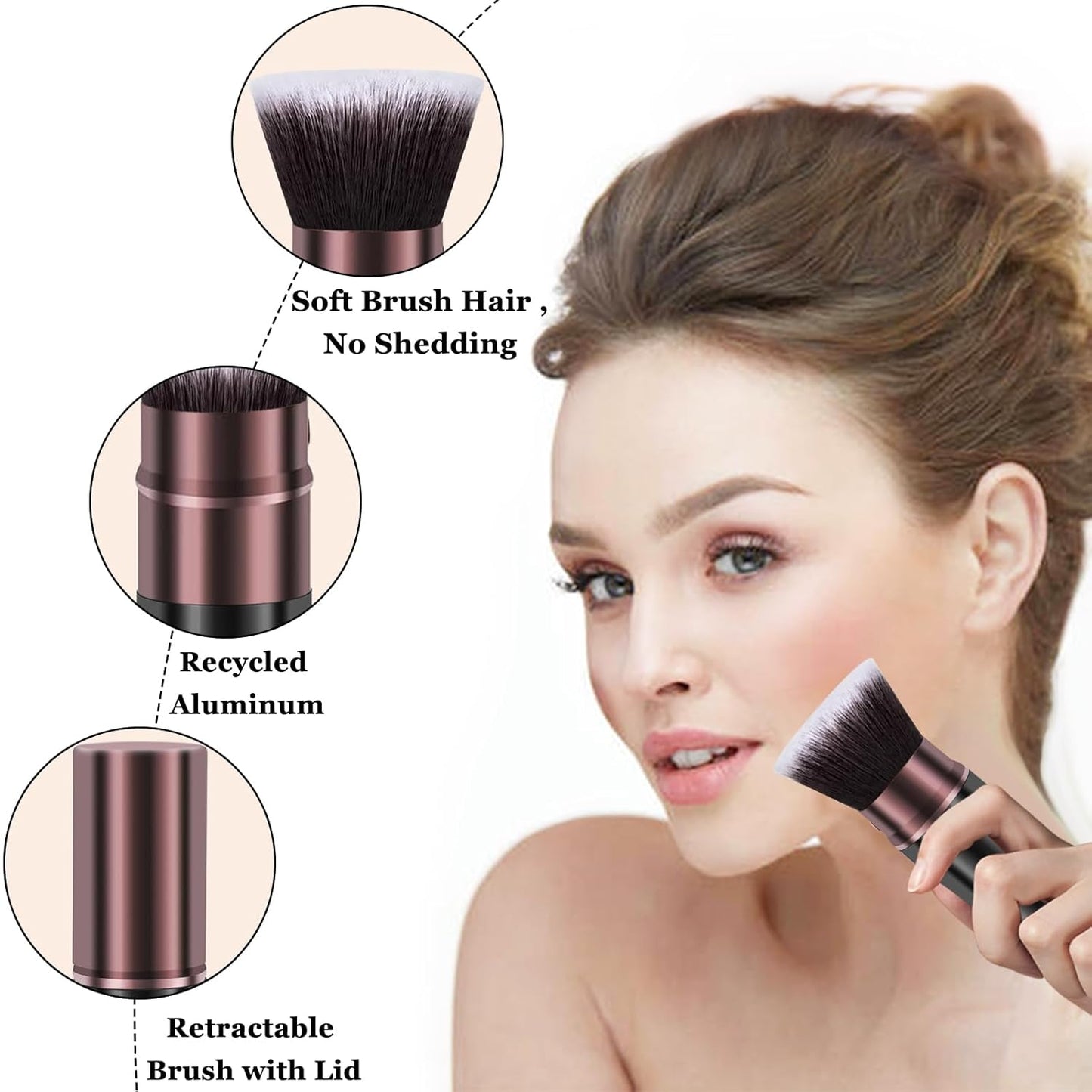 Retractable Makeup Brush, Travel Kabuki Powder Foundation Makeup Brush Face Blush Brushes for Blending Liquid, Flawless Cosmetics, Bronzer, Buffing, Sunscreen,