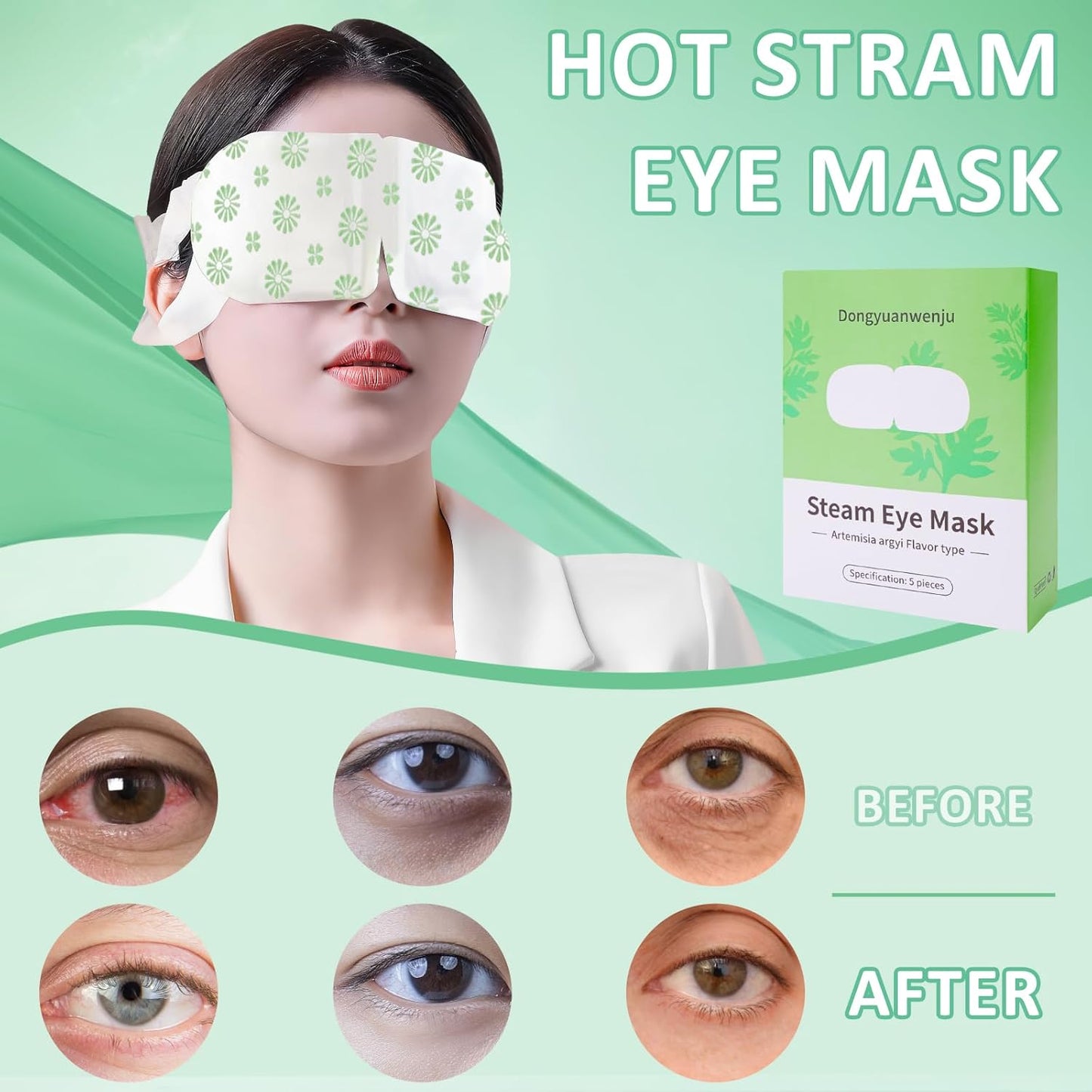 5pcs Wormwood Steam Eye Mask, Wormwood Warm Eye Mask, Eye Mask for Eye Fatigue Relief, Eye Mask for Eye Bags, Disposable Moisturizing Hot Compress Eye Mask, Automatic Heating Eye Mask