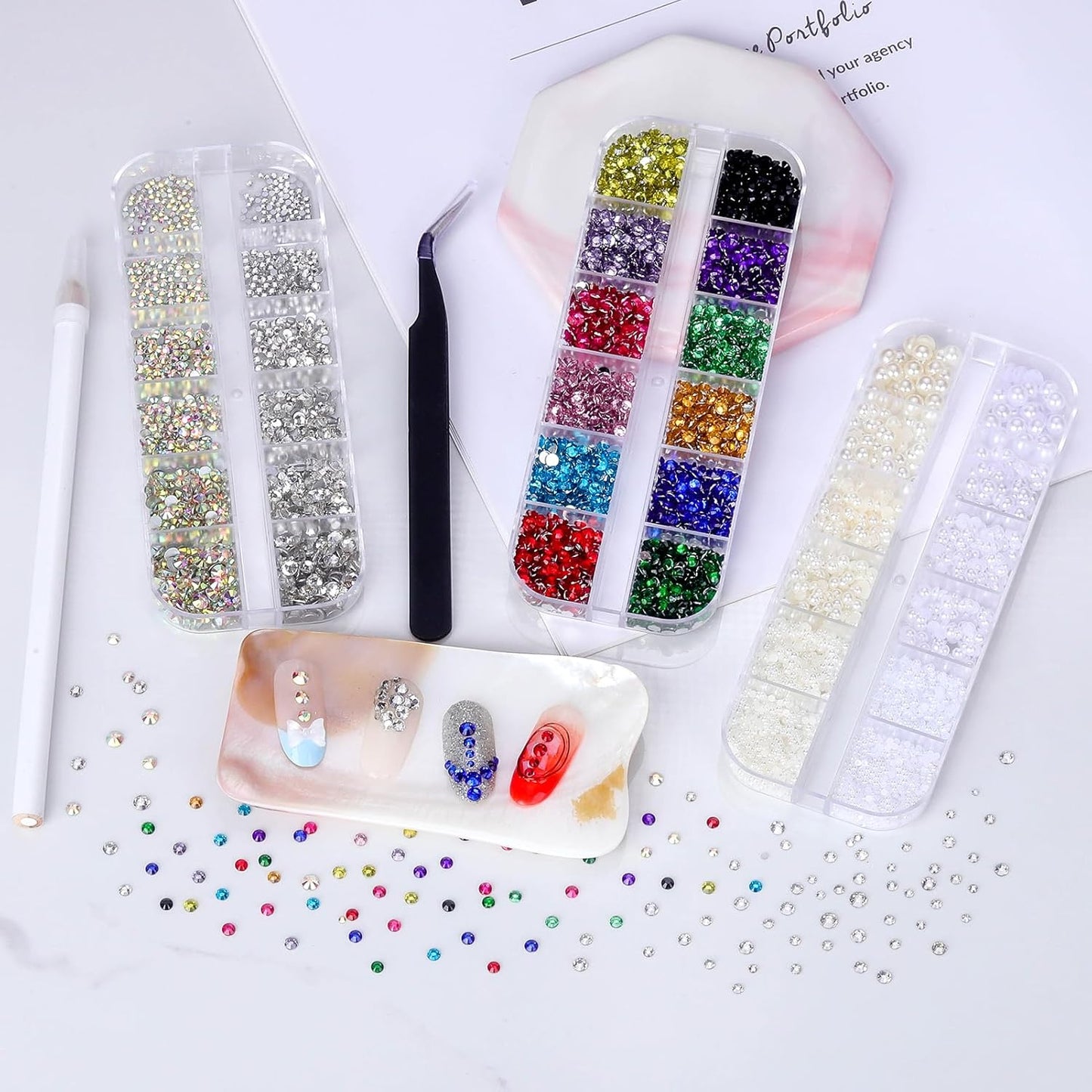 Flatback Rhinestones Half Pearls for Crafting, 1.6-4mm Colorful Crystal AB Rhinestones and 1.5-6mm Small Pearls for Bedazzling, Clothes and Nails Art