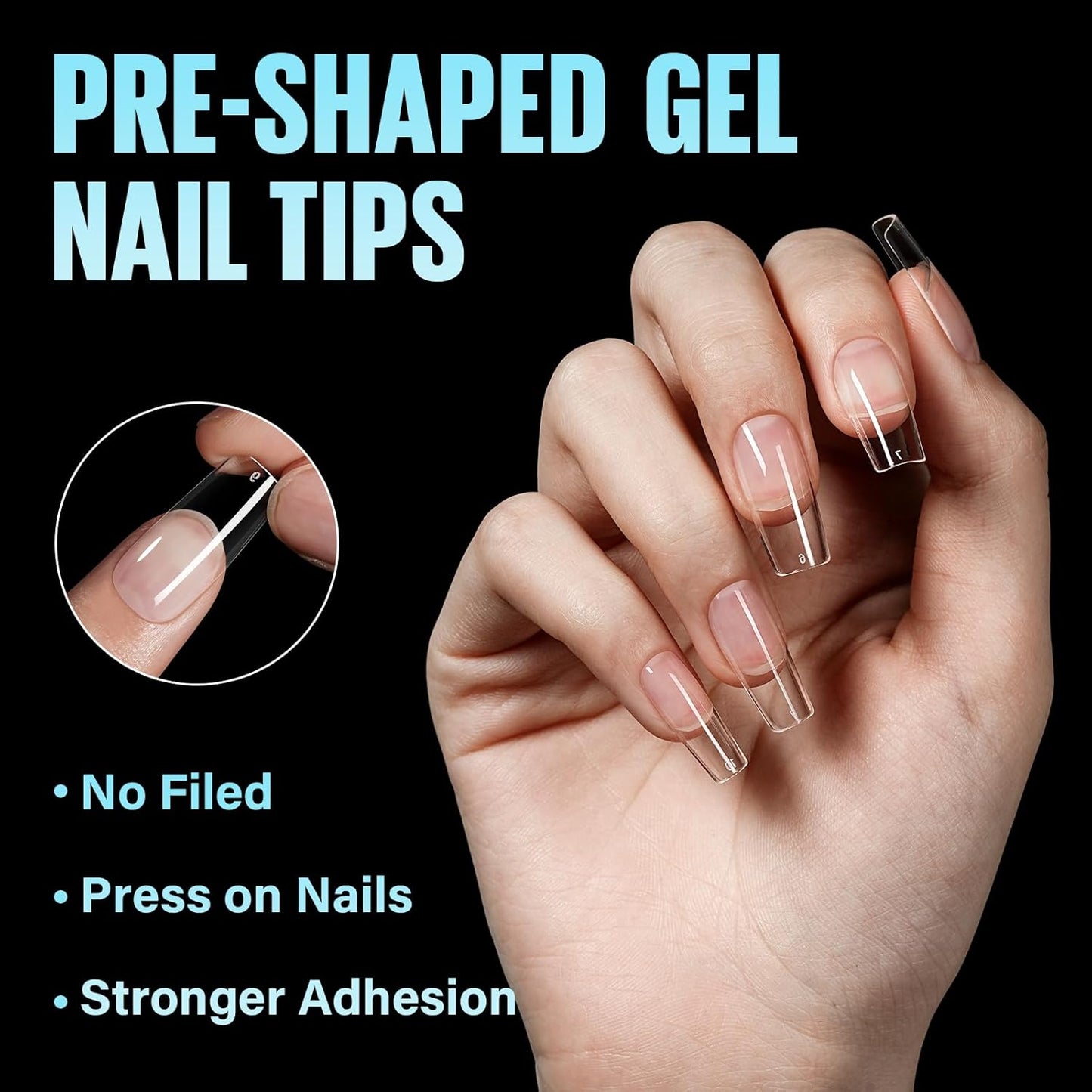 TOMICCA Medium Square Nail Tips Gel Tips Half Matte Acrylic Fake Nails 240Pcs Full Cover False Nails 12 Sizes for Nail Extension Home DIY Salon