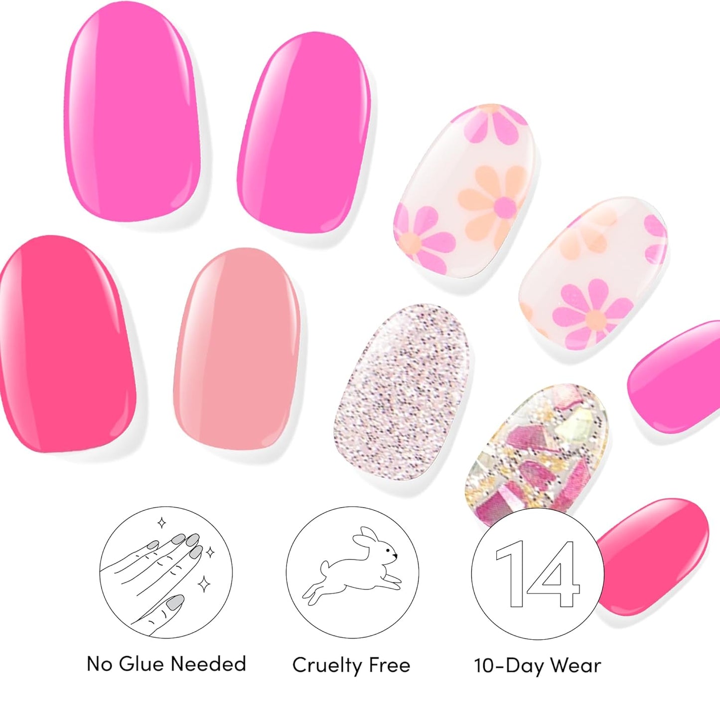 Dashing Diva Gloss Nail Strips Bundle - The Bright Pinks Collection - Coral Reef & Palm Beach - UV Free, Chip Resistant, Long Lasting Gel Stickers - Contains 2 Sets