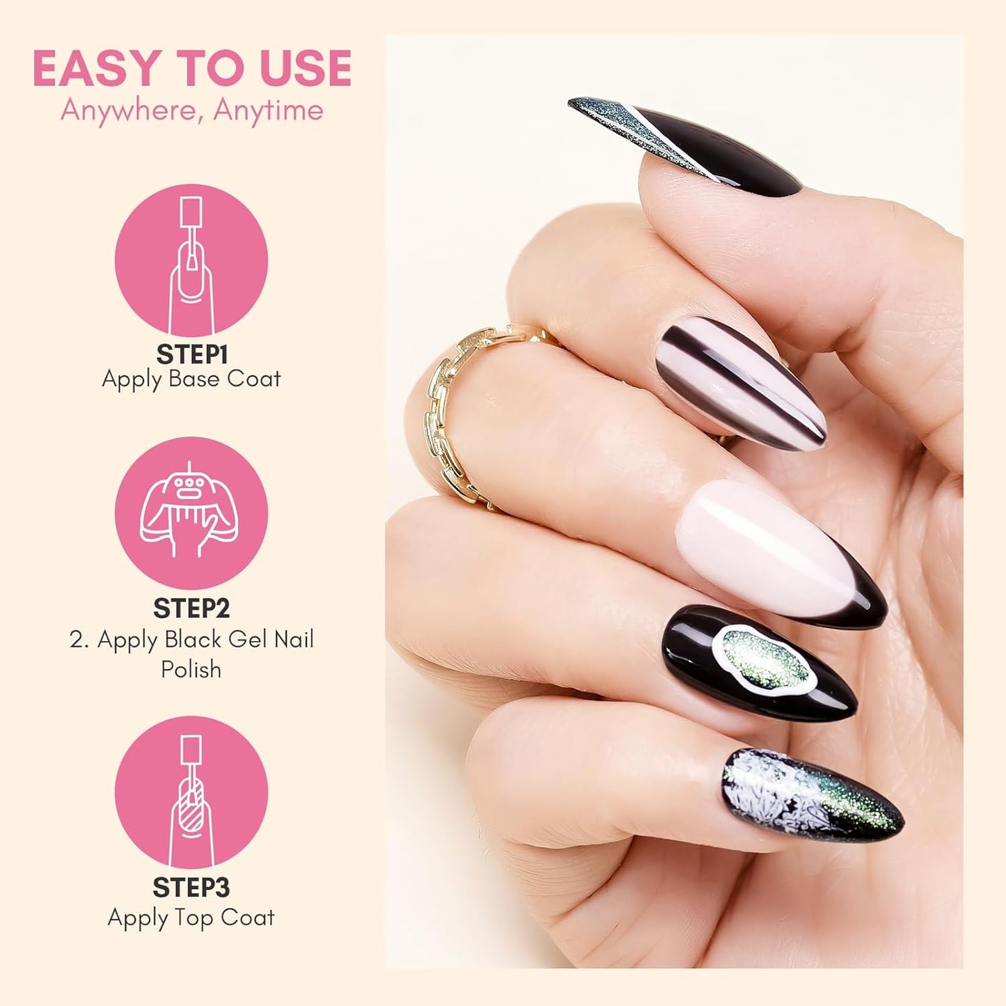 Makartt Black Gel Nail Polish 15ml, Noir Soak Off Gel for DIY Manicure & Nail Art Designs, UV/LED Light Cured, Long-Lasting Finish for Home & Salon Use