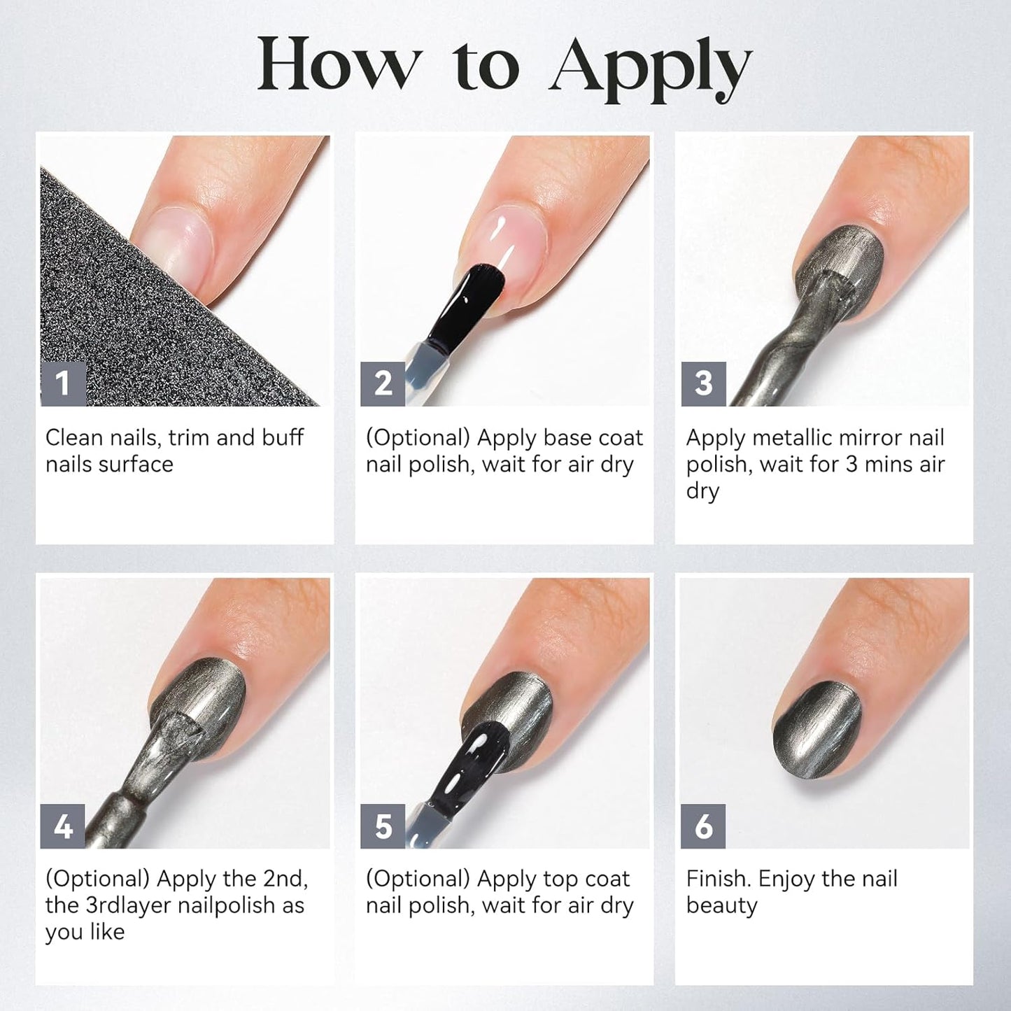 MIZHSE Dark Grey Mirror Nail Polish, Quick Dry Metallic Nail Polish, Air Dry Fast Chrome Nail Lacquer Black Oil-based Nail Art Manicure DIY Home