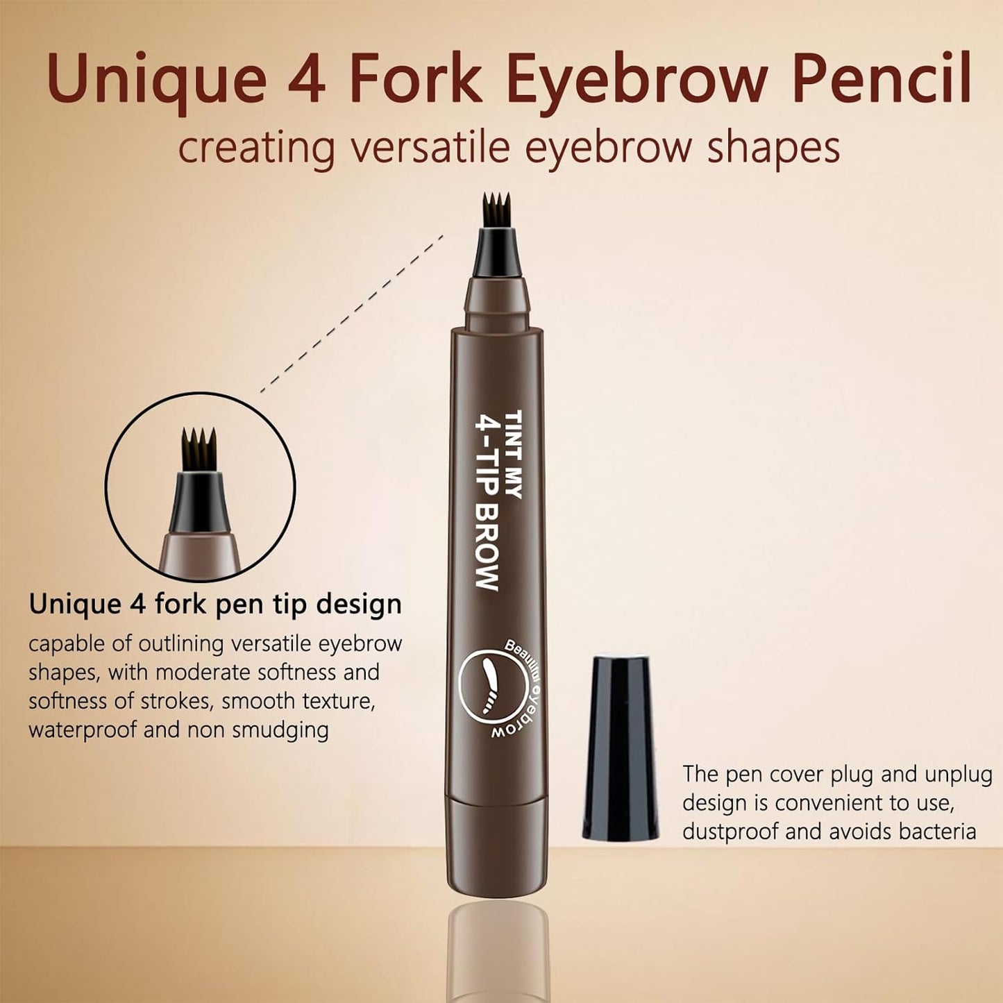 2025 Upgraded Magic Eyebrow Pencil for Women, Long-Lasting Ultra-Fine Tip Waterproof Eye Brow Pencils with 4 Fork, Smudge-Proof Natural Brow Makeup for Women - Black