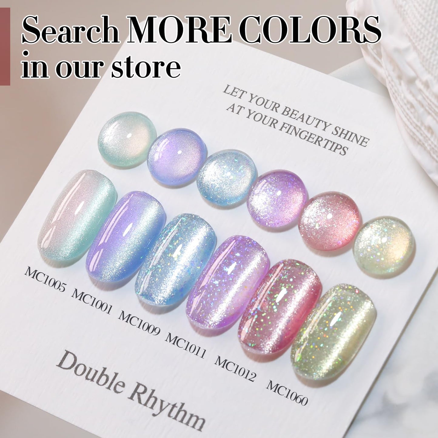 Double Rhythm 0.5 OZ Cat Eye Gel Polish with Magnet 15ML Holographic Glitter Shimmer Translucent Jelly Color Magnetic Gel Polish Salon DIY at Home (Rainbow Purple-MC1011)