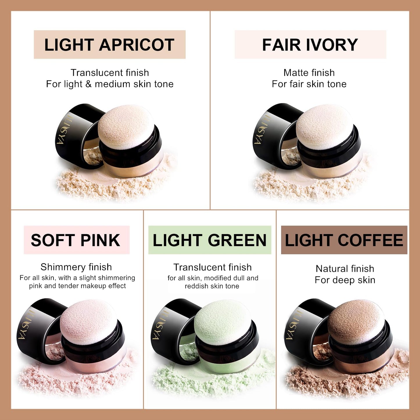 Setting Powder Lightweight Loose Powder Finishing Powder Long-Lasting Face Powder Waterproof with Soft Mushroom Powder Puff & Mirror, Matte Finish,0.28 Oz (Fair Ivory/Matte)