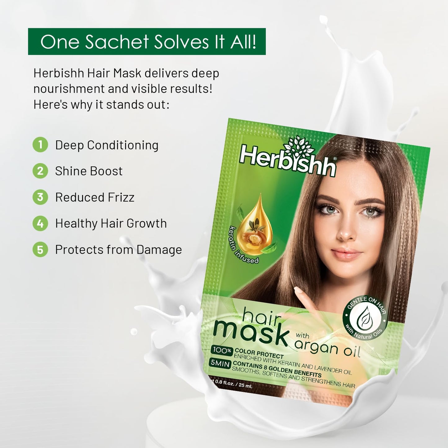 Herbishh Argan Hair Mask-Deep Conditioning & Hydration For Healthier Looking Hair-25gm for very Dry, Weak, Stressed Out Hair, No Sulphates, No Parabens