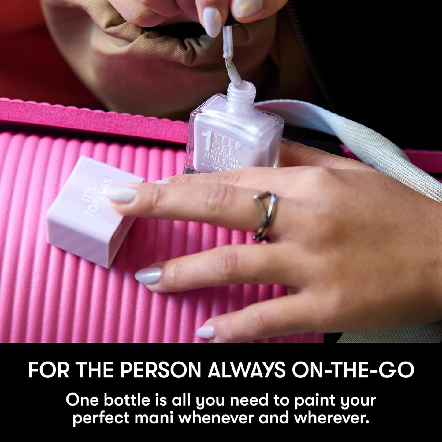 Nails Inc It's Topless Gel-Like Nail Polish, 4-in-1 Base Coat, Treatment, Color & Top Coat, Long Lasting, Strong, Chip Free Nails, Glossy Salon Quality Manicure, Air Dry Nail Polish, Miley, 0.47 Fl Oz