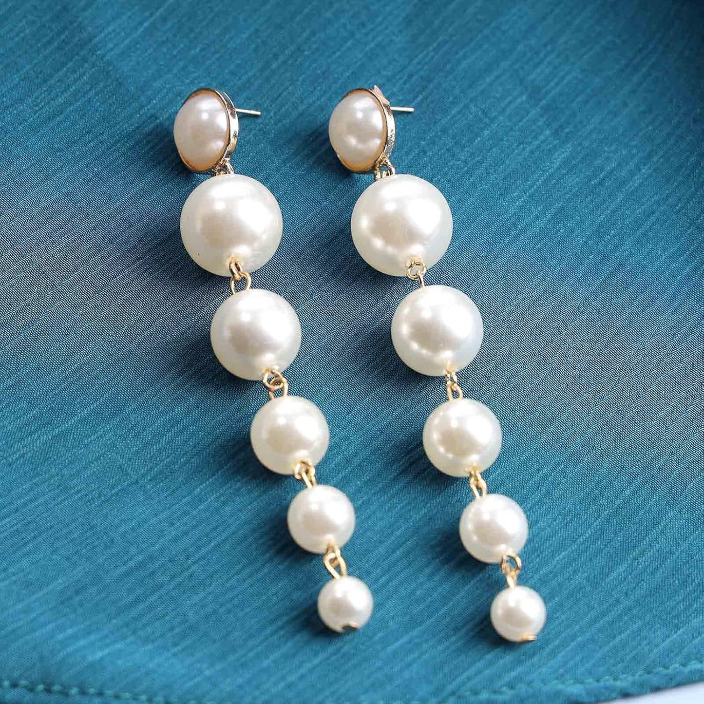 Boho Pearl Drop Dangle Earrings Big Pearl Tassel Earrings Gold Long Drop Earrings Elegant Vintage Earrings Jewelry for Women