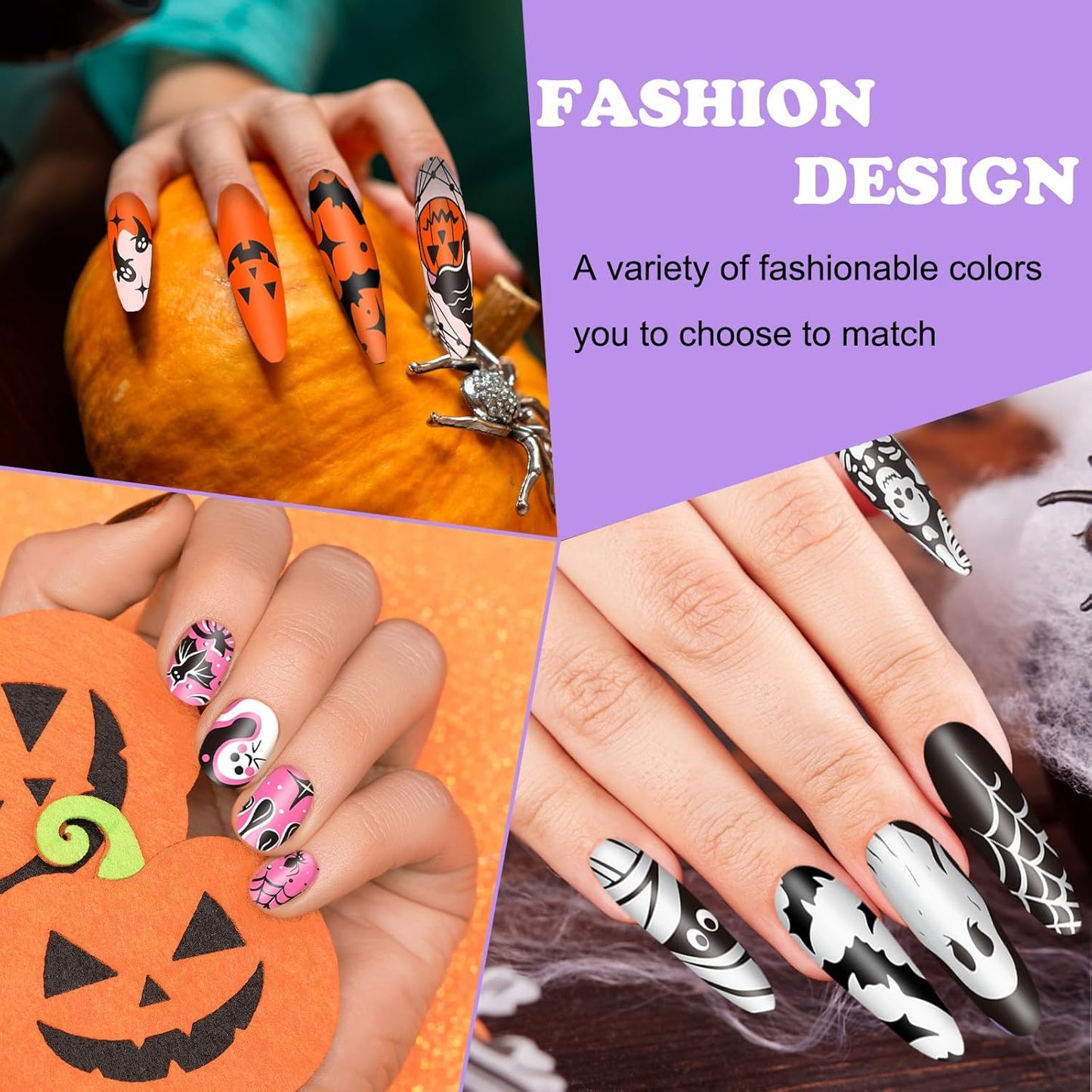 Whaline 6Pcs Halloween Nail Plates Stamping Set Pumpkin Ghost Bat Witch Stamp Templates Nail Art Plates for Trick or Treat Party DIY Print Manicure Salon Design