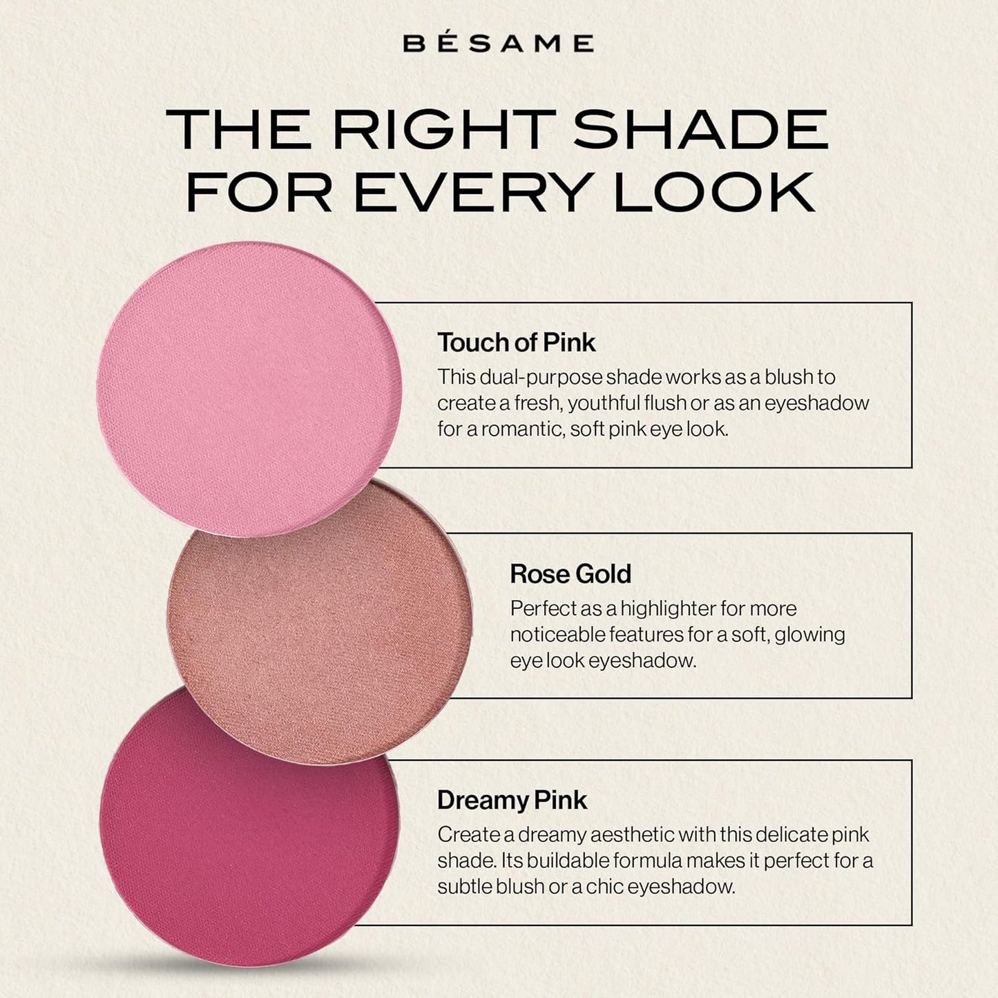 Besame Rose Gold Powder Blush & Eyeshadow 1959 Refill | Fits Signature Compacts Post-2019 | Sunkissed Pink-Gold | Vintage Inspired | 2-In-1 Cheek & Eyelid Highlighter | Sustainable Beauty Routine