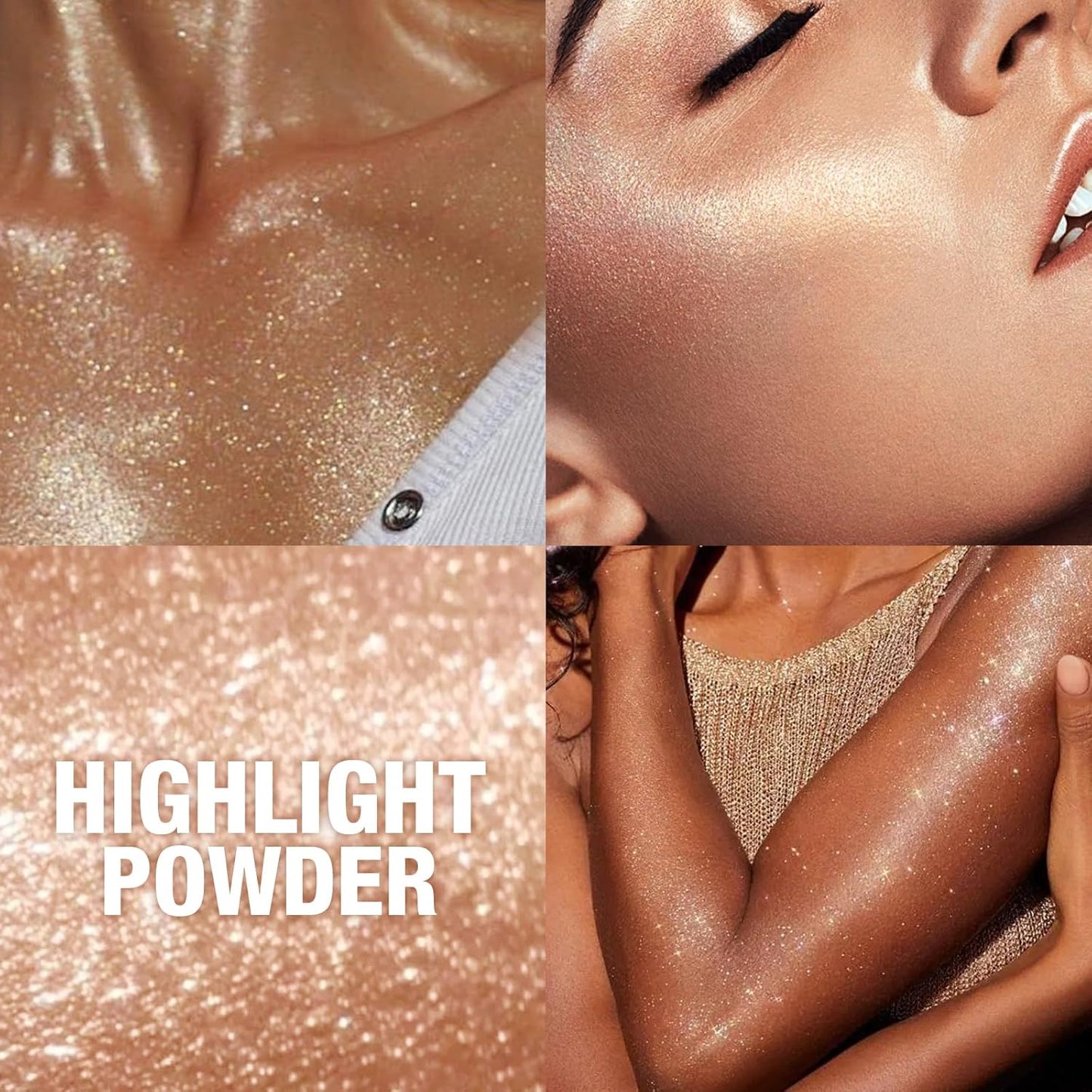 Glitter Body Highlighter Powder Body Shimmer Sparkle Face Brightening Highlighter Powder for Face Eyes Body Glow Makeup With sponge head(silvery)