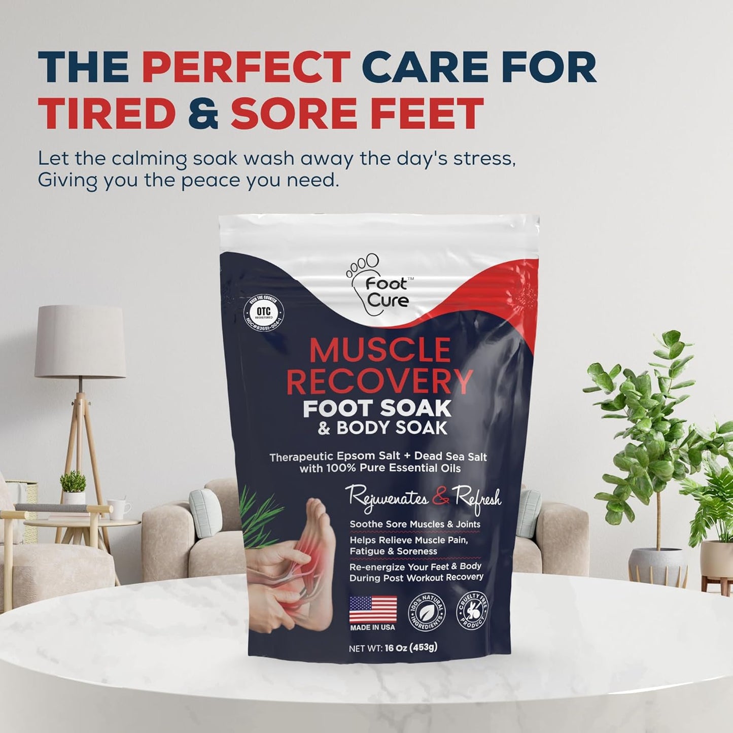 Muscle Care Foot Soak with Epsom Salts – Refreshing Blend for Relaxation & Foot Care – Helps Soften Skin – Soothes Tired Feet, Invigorating Scent, Spa Pedicure – Made in USA – 16oz (Pack of 2)