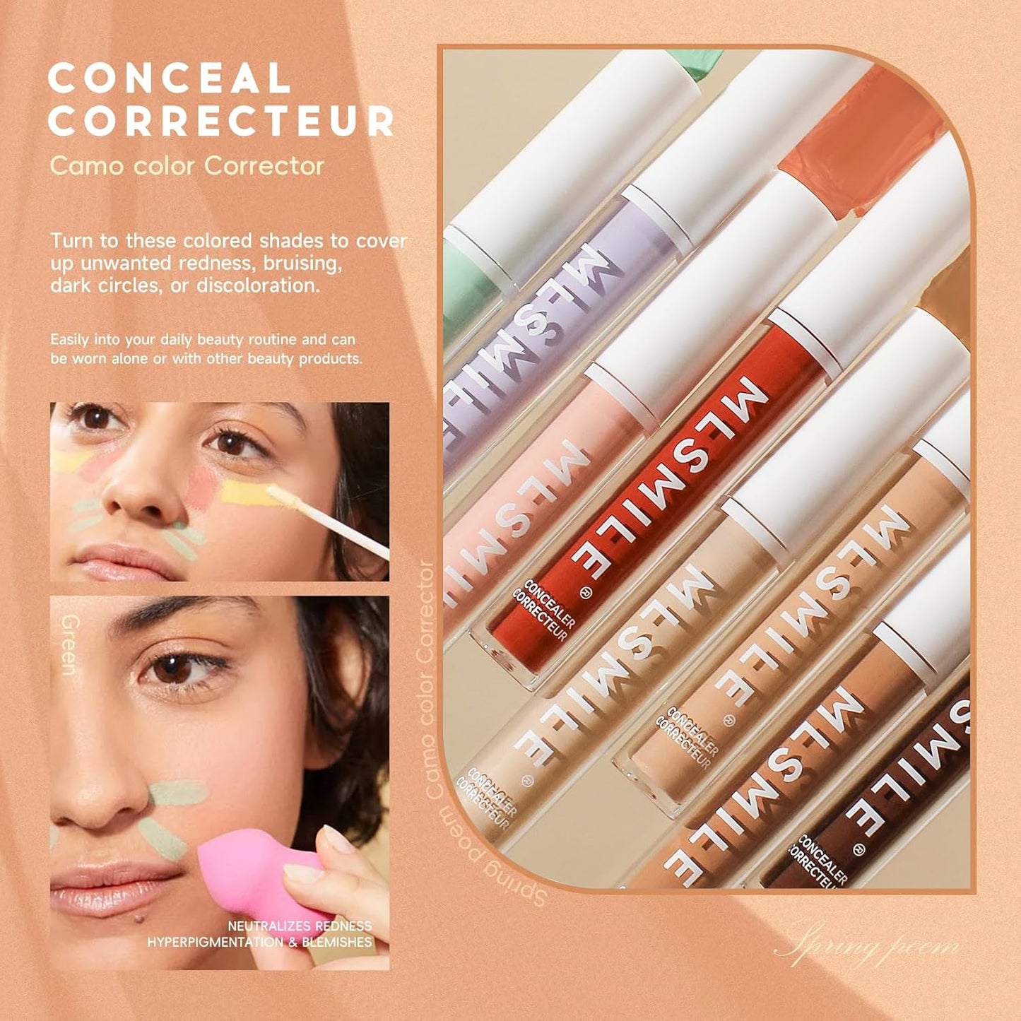 Color Liquid Conceal Contour Foundation, Waterproof 8 Colors Cream Lightweight Liquid Concealer Contour Makeup for Concealing Blemishes, Brighten Dark Circles, Improves Uneven Skin Tone, 06