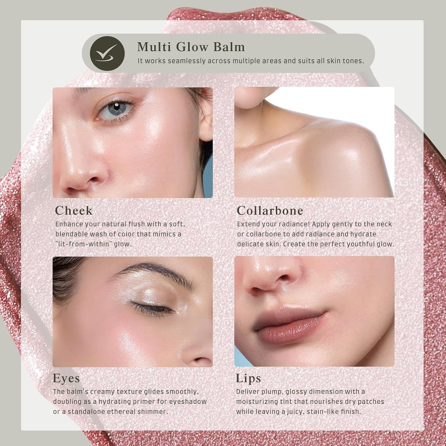 Multi Glow Balm, Cream Blush for Cheeks, Blush Balm Face Makeup, Radiant Finish, Hydrating, Creamy, Lightweight & Blendable Color, Face Makeup, 0.63 Oz